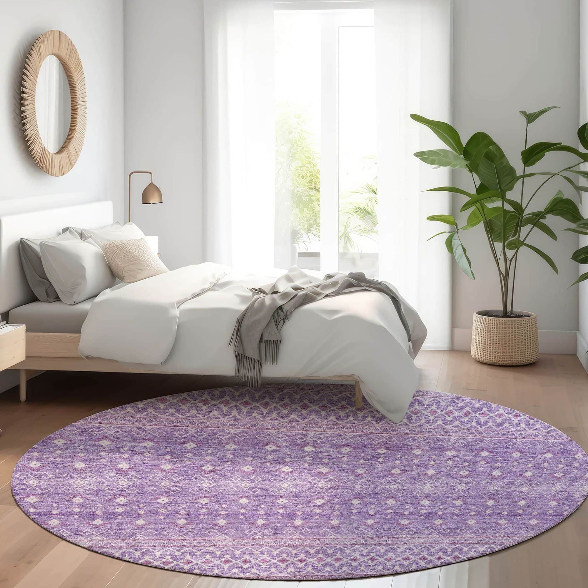 Machine Washable Lavender Purple Rug - Indoor / Outdoor - Kids / Pet Friendly Boho Print Rug
