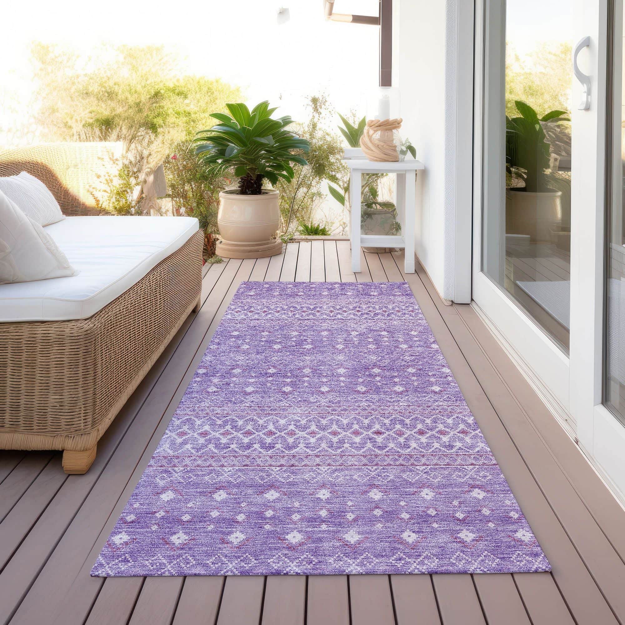Machine Washable Lavender Purple Rug - Indoor / Outdoor - Kids / Pet Friendly Boho Print Rug