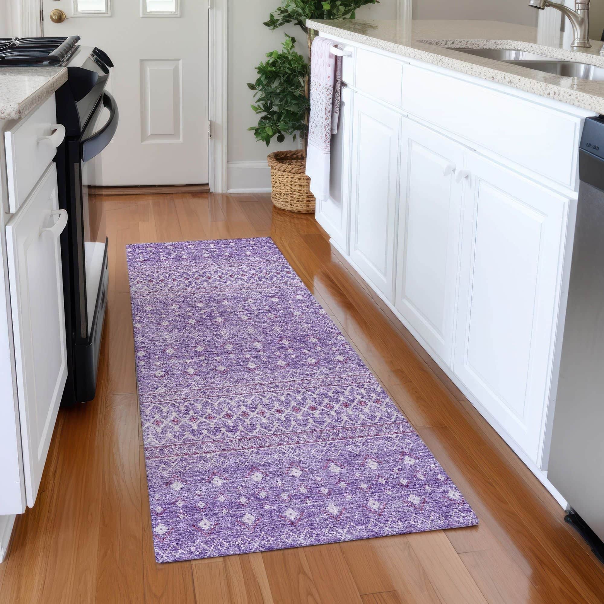 Machine Washable Lavender Purple Rug - Indoor / Outdoor - Kids / Pet Friendly Boho Print Rug