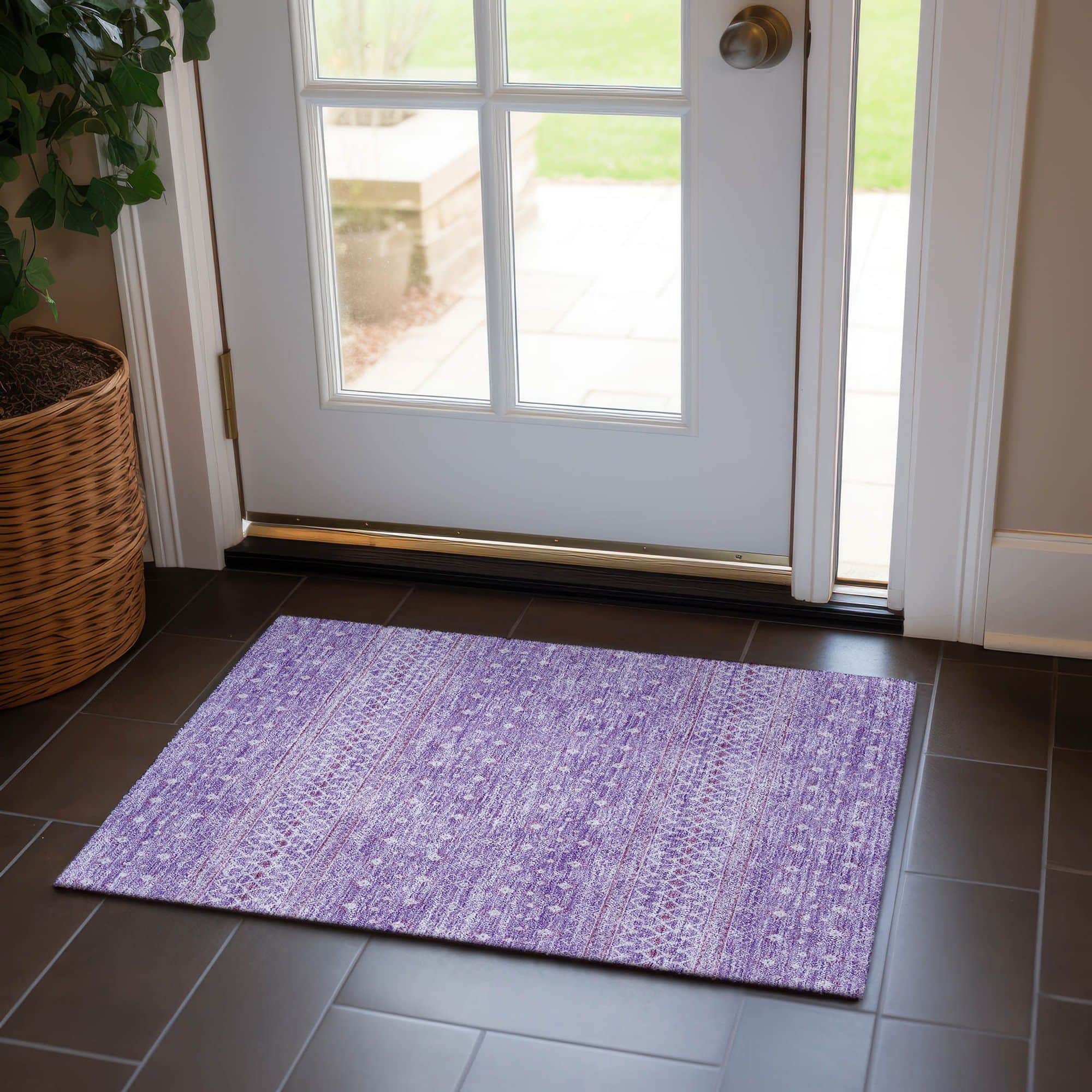 Machine Washable Lavender Purple Rug - Indoor / Outdoor - Kids / Pet Friendly Boho Print Rug