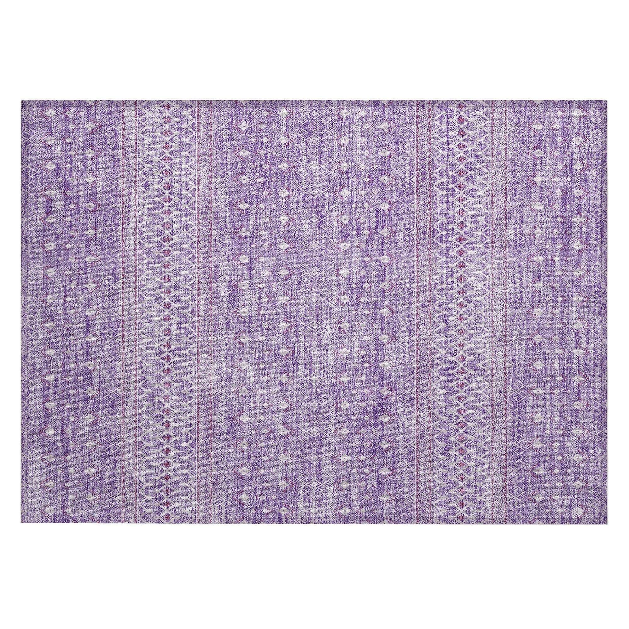 Machine Washable Lavender Purple Rug - Indoor / Outdoor - Kids / Pet Friendly Boho Print Rug
