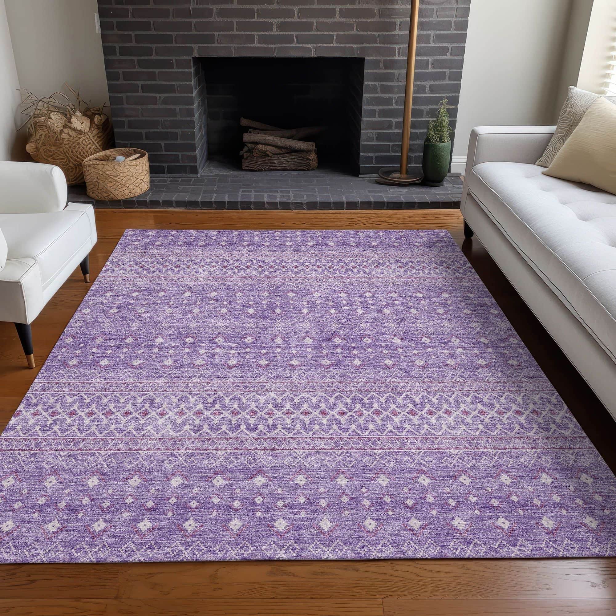 Machine Washable Lavender Purple Rug - Indoor / Outdoor - Kids / Pet Friendly Boho Print Rug