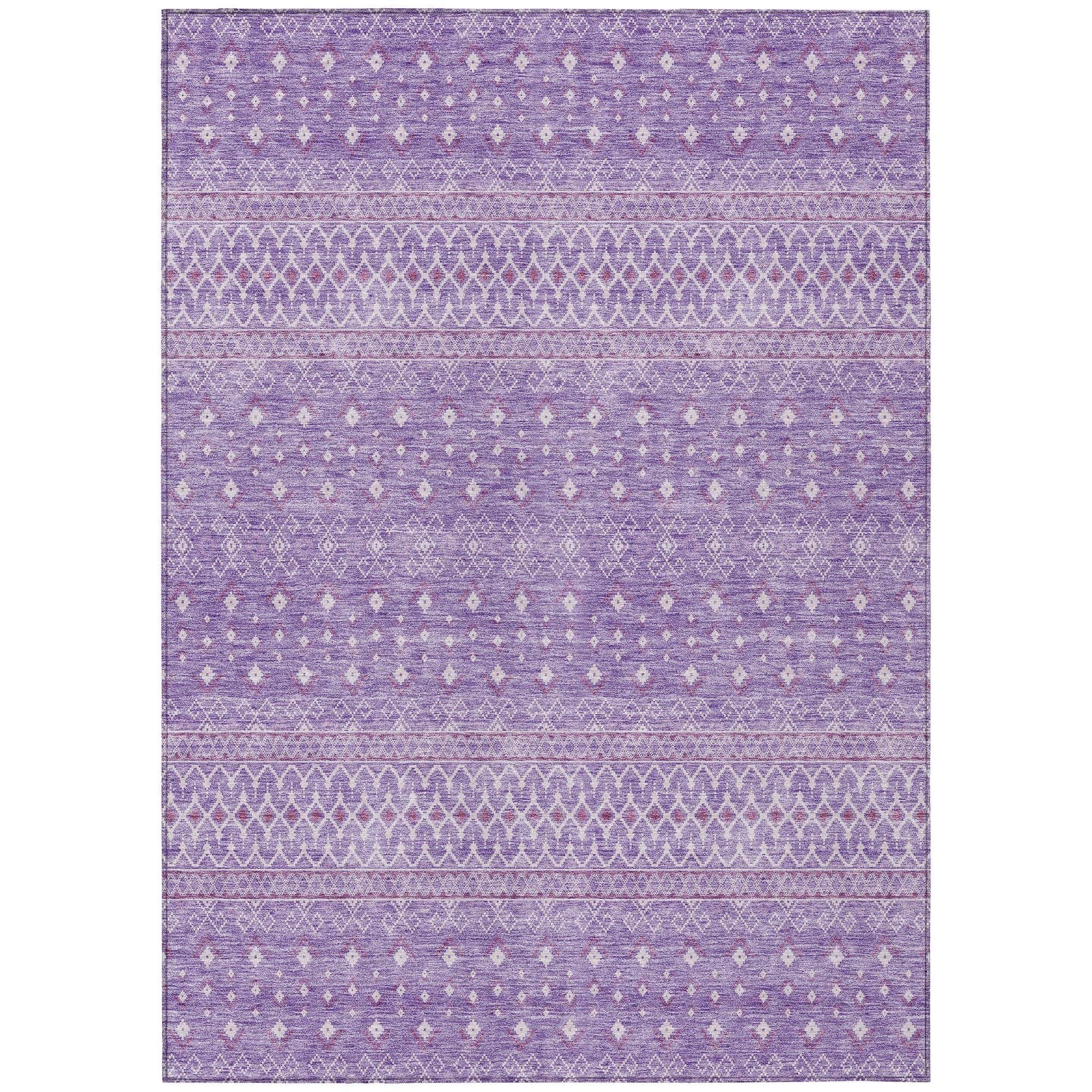 Machine Washable Lavender Purple Rug - Indoor / Outdoor - Kids / Pet Friendly Boho Print Rug