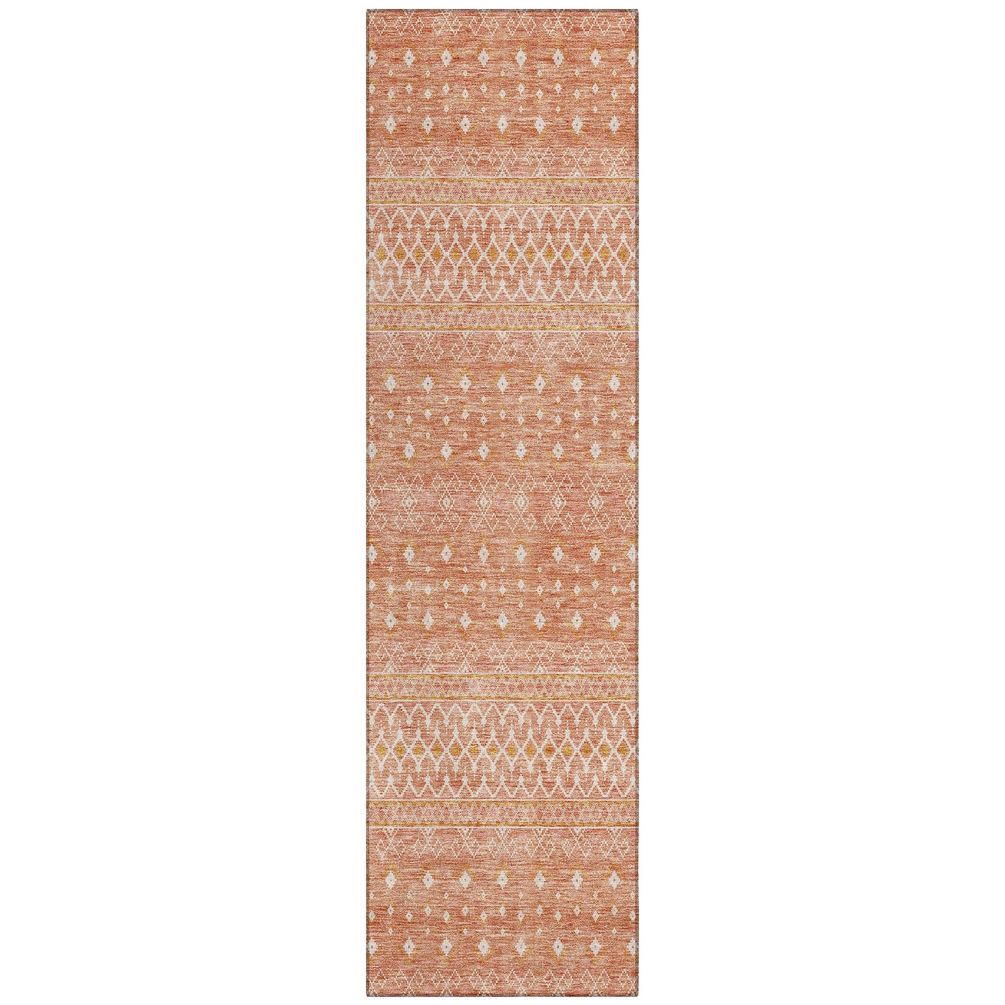 Machine Washable Salmon Orange Rug - Indoor / Outdoor - Kids / Pet Friendly Boho Print Rug
