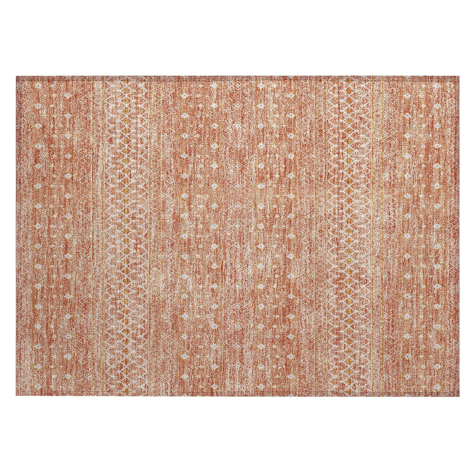 Machine Washable Salmon Orange Rug - Indoor / Outdoor - Kids / Pet Friendly Boho Print Rug
