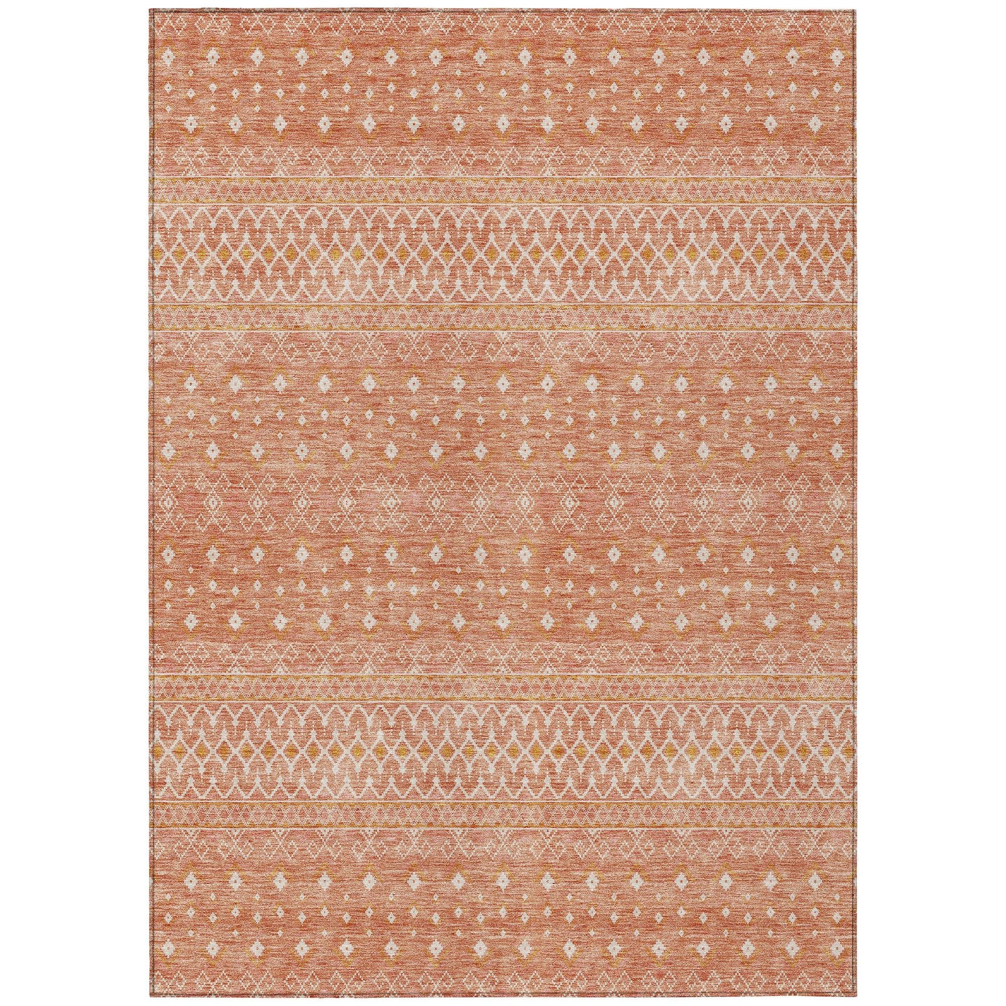 Machine Washable Salmon Orange Rug - Indoor / Outdoor - Kids / Pet Friendly Boho Print Rug
