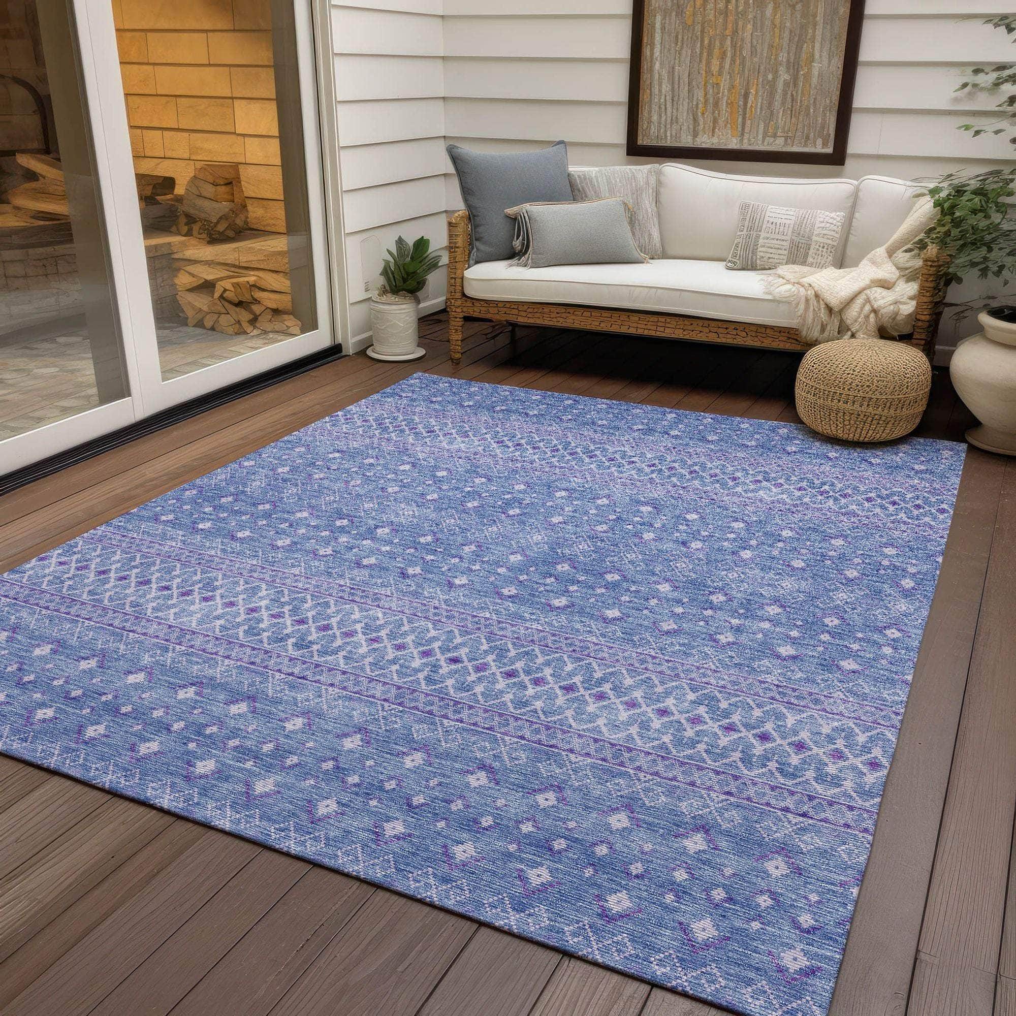 Machine Washable Sky Blue Rug - Indoor / Outdoor - Kids / Pet Friendly Boho Print Rug