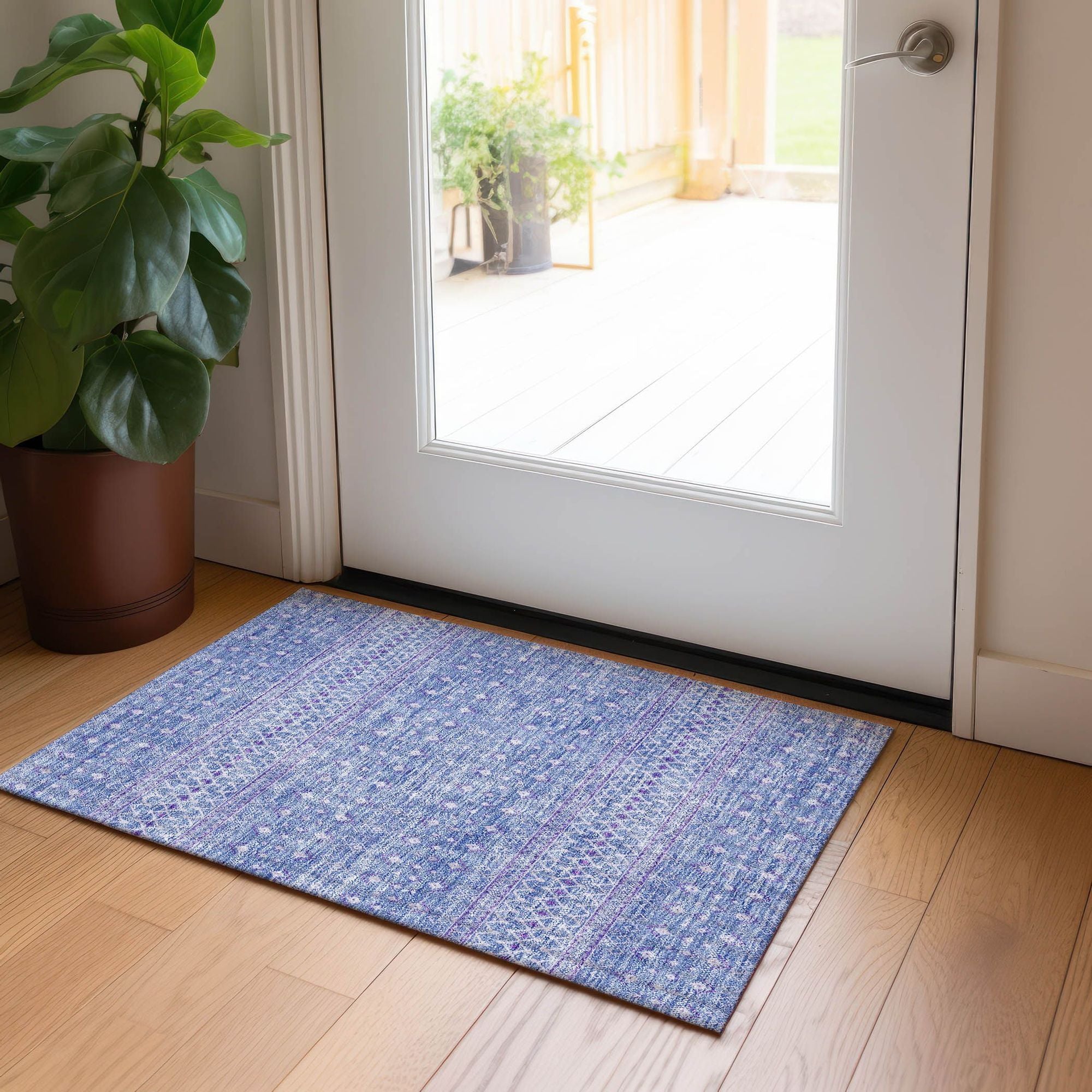Machine Washable Sky Blue Rug - Indoor / Outdoor - Kids / Pet Friendly Boho Print Rug