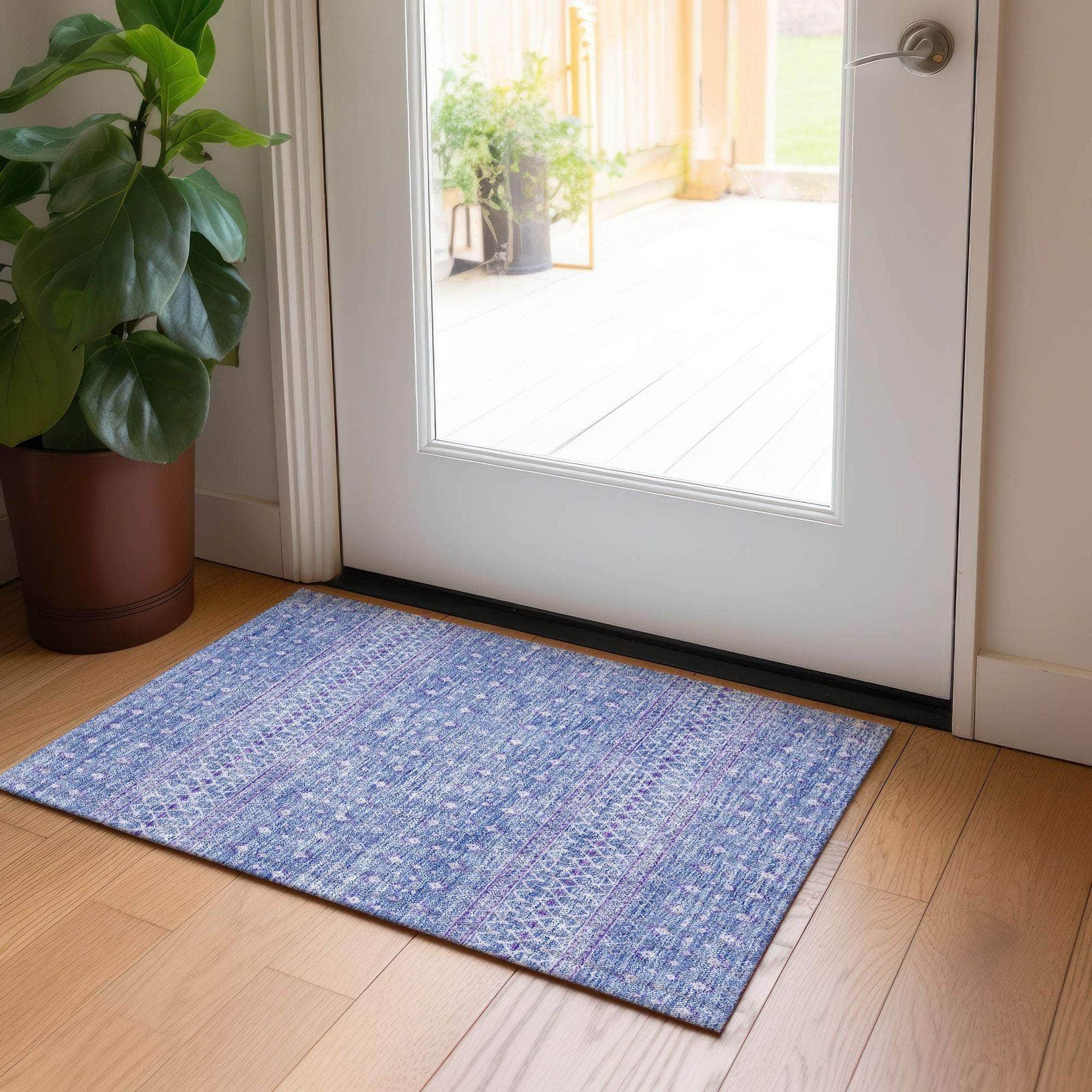 Machine Washable Sky Blue Rug - Indoor / Outdoor - Kids / Pet Friendly Boho Print Rug