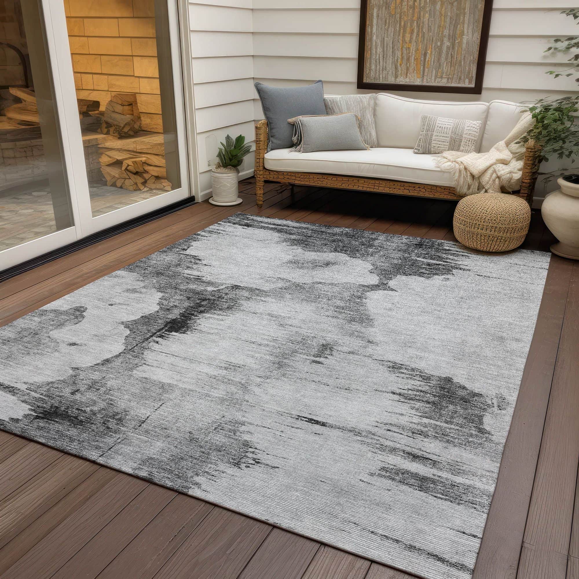 Machine Washable Gray Rug - Indoor / Outdoor - Kids / Pet Friendly Modern Print Rug