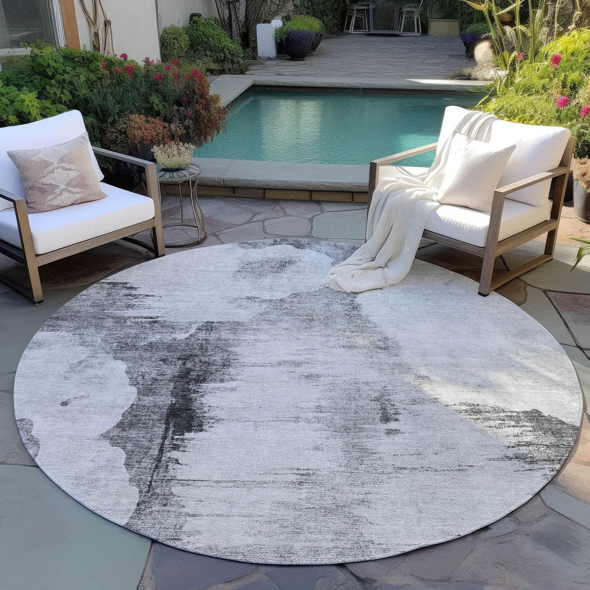 Machine Washable Gray Rug - Indoor / Outdoor - Kids / Pet Friendly Modern Print Rug