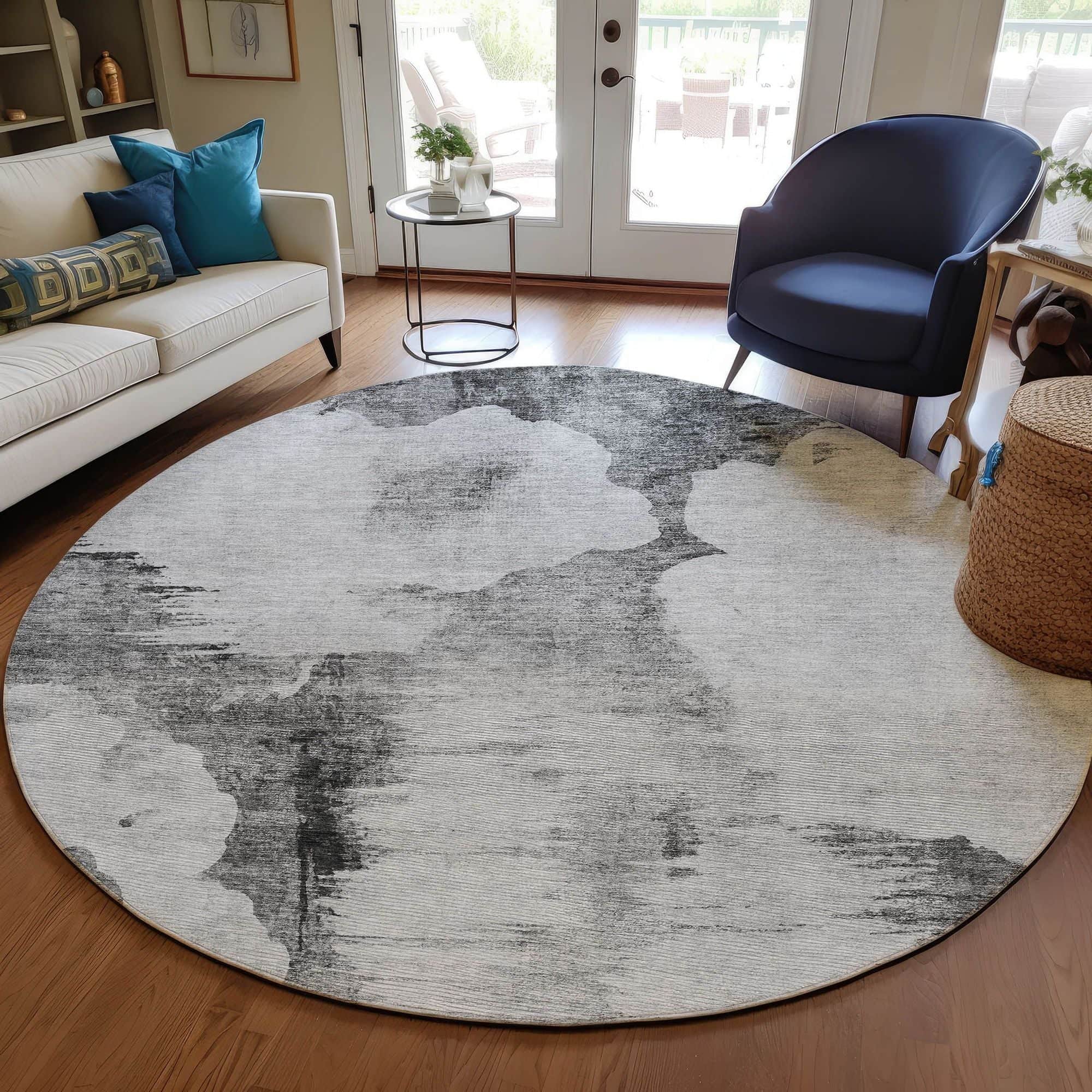 Machine Washable Gray Rug - Indoor / Outdoor - Kids / Pet Friendly Modern Print Rug