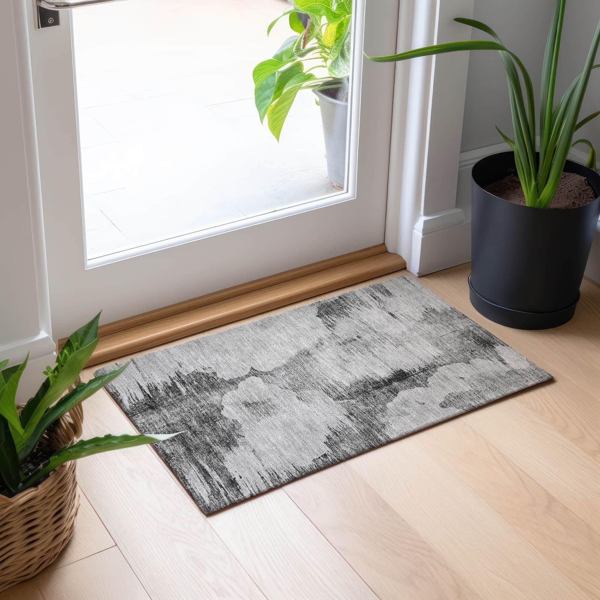 Machine Washable Gray Rug - Indoor / Outdoor - Kids / Pet Friendly Modern Print Rug