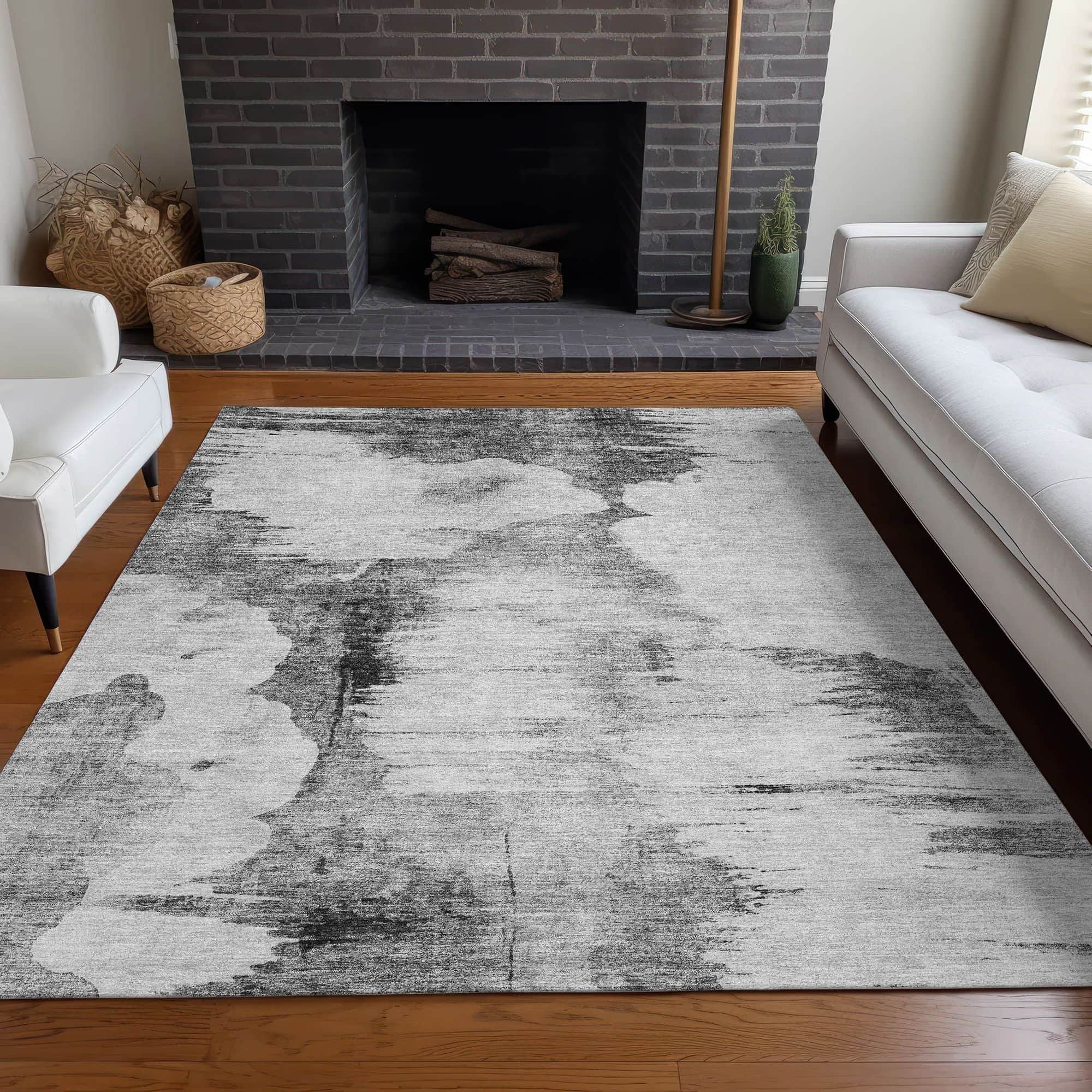 Machine Washable Gray Rug - Indoor / Outdoor - Kids / Pet Friendly Modern Print Rug