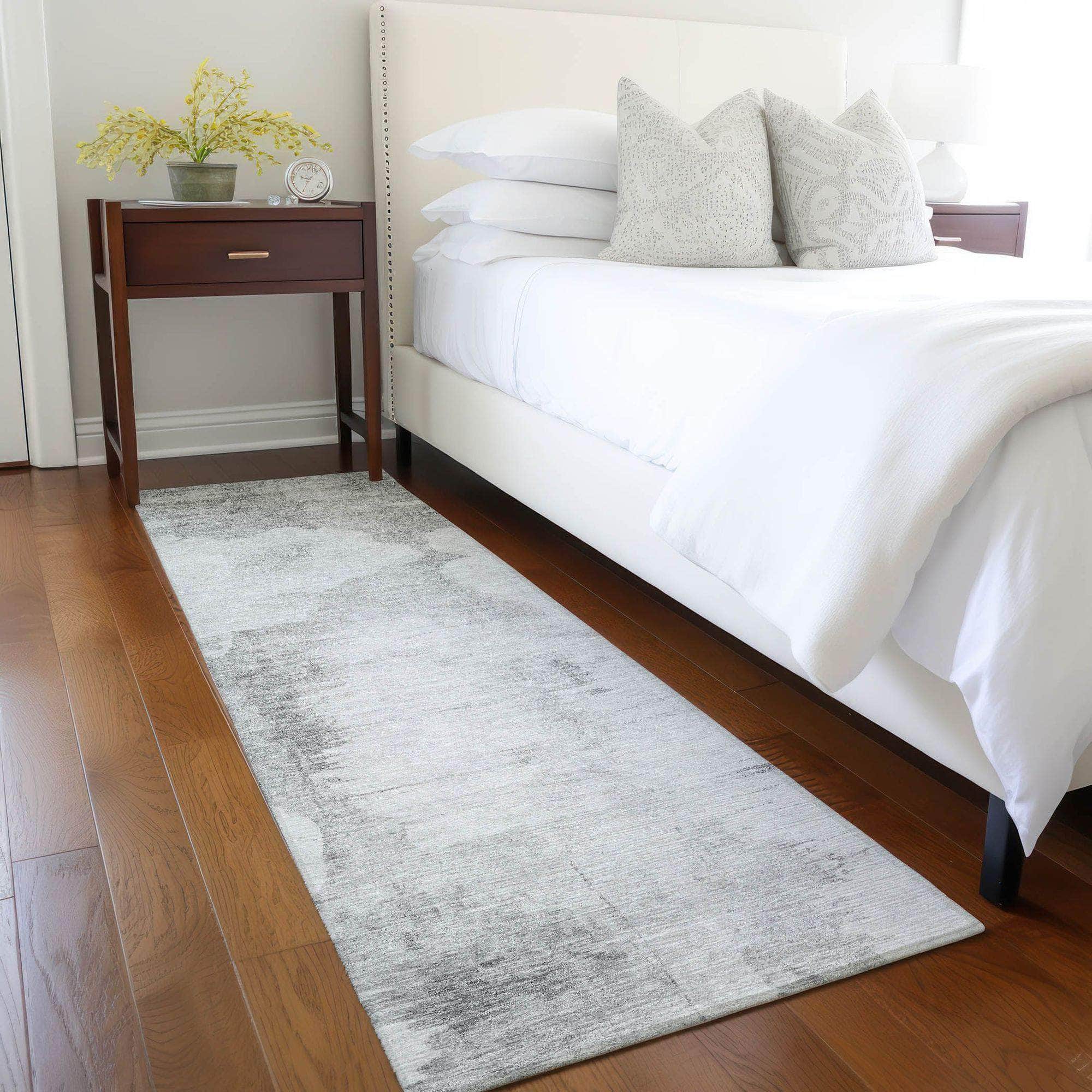 Machine Washable Silver Gray Rug - Indoor / Outdoor - Kids / Pet Friendly Modern Print Rug