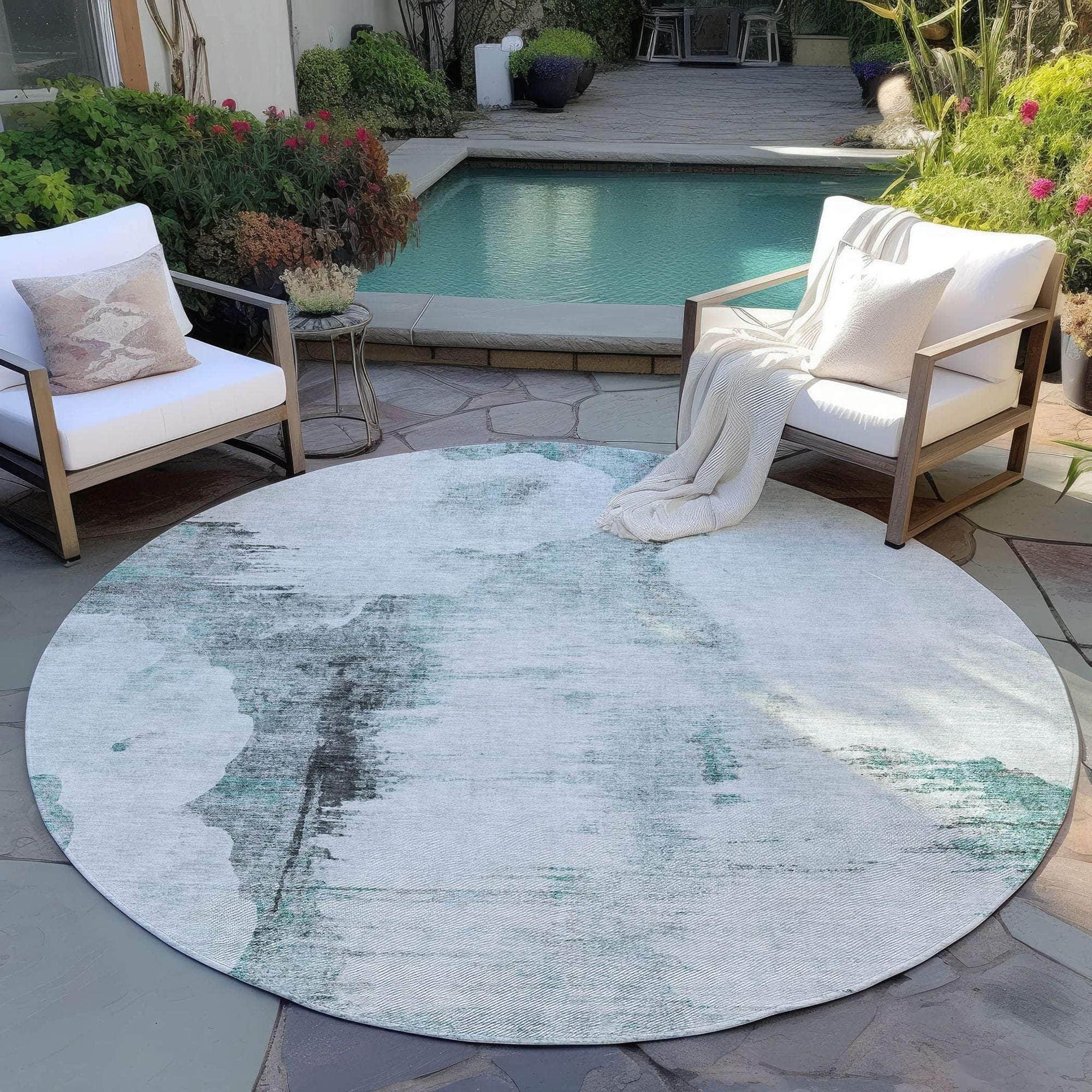 Machine Washable Teal Rug - Indoor / Outdoor - Kids / Pet Friendly Modern Print Rug