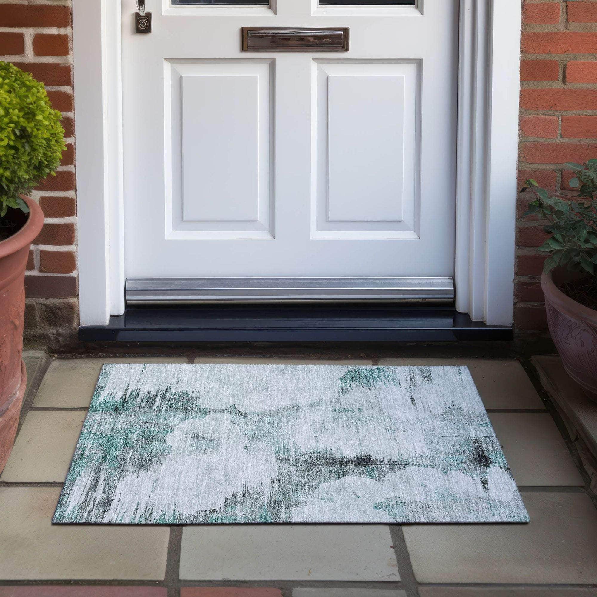 Machine Washable Teal Rug - Indoor / Outdoor - Kids / Pet Friendly Modern Print Rug