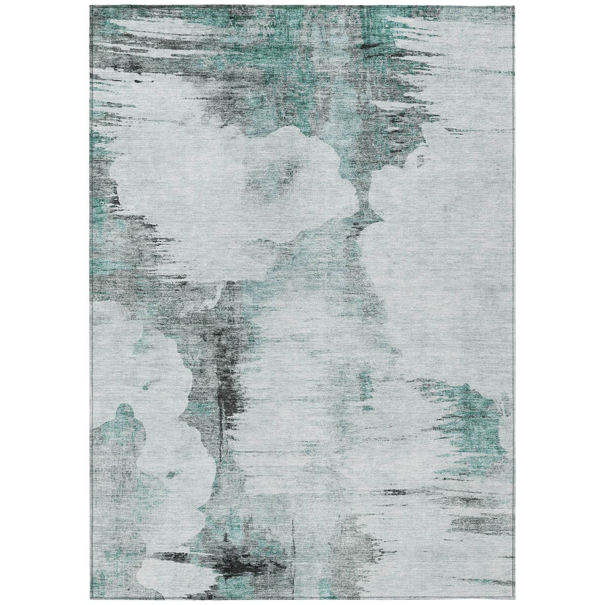 Machine Washable Teal Rug - Indoor / Outdoor - Kids / Pet Friendly Modern Print Rug