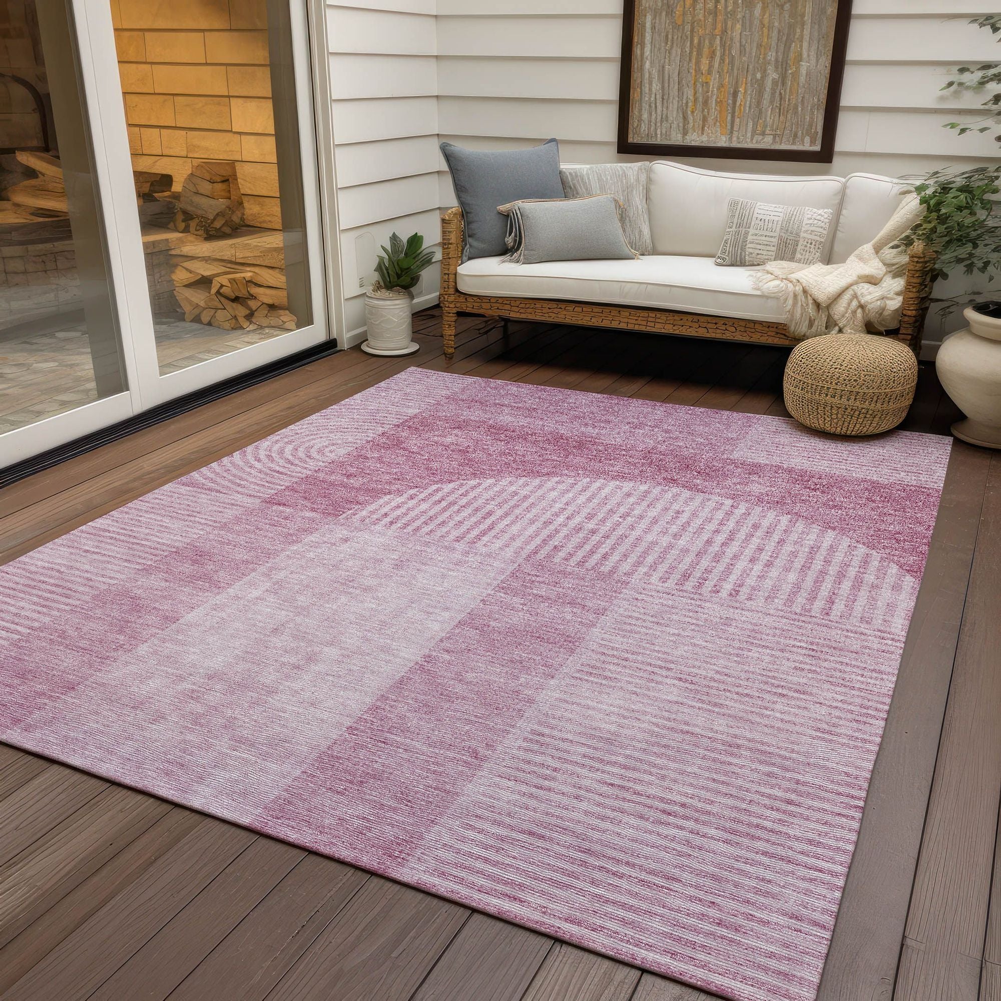 Machine Washable Blush Pink Rug - Indoor / Outdoor - Kids / Pet Friendly Art Deco Print Rug