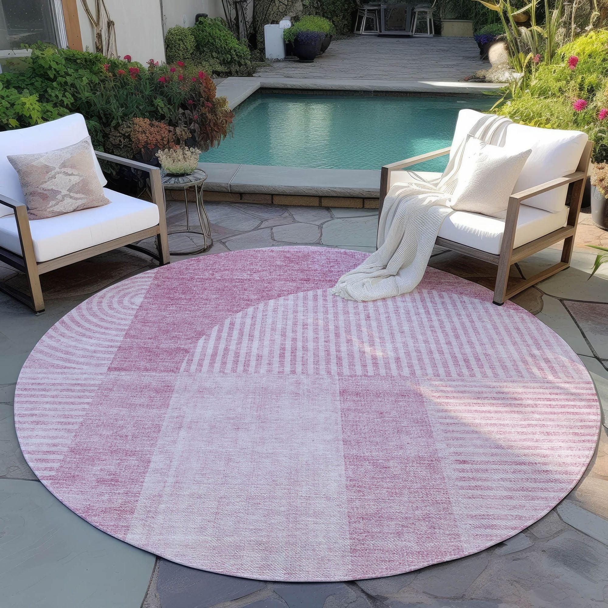 Machine Washable Blush Pink Rug - Indoor / Outdoor - Kids / Pet Friendly Art Deco Print Rug