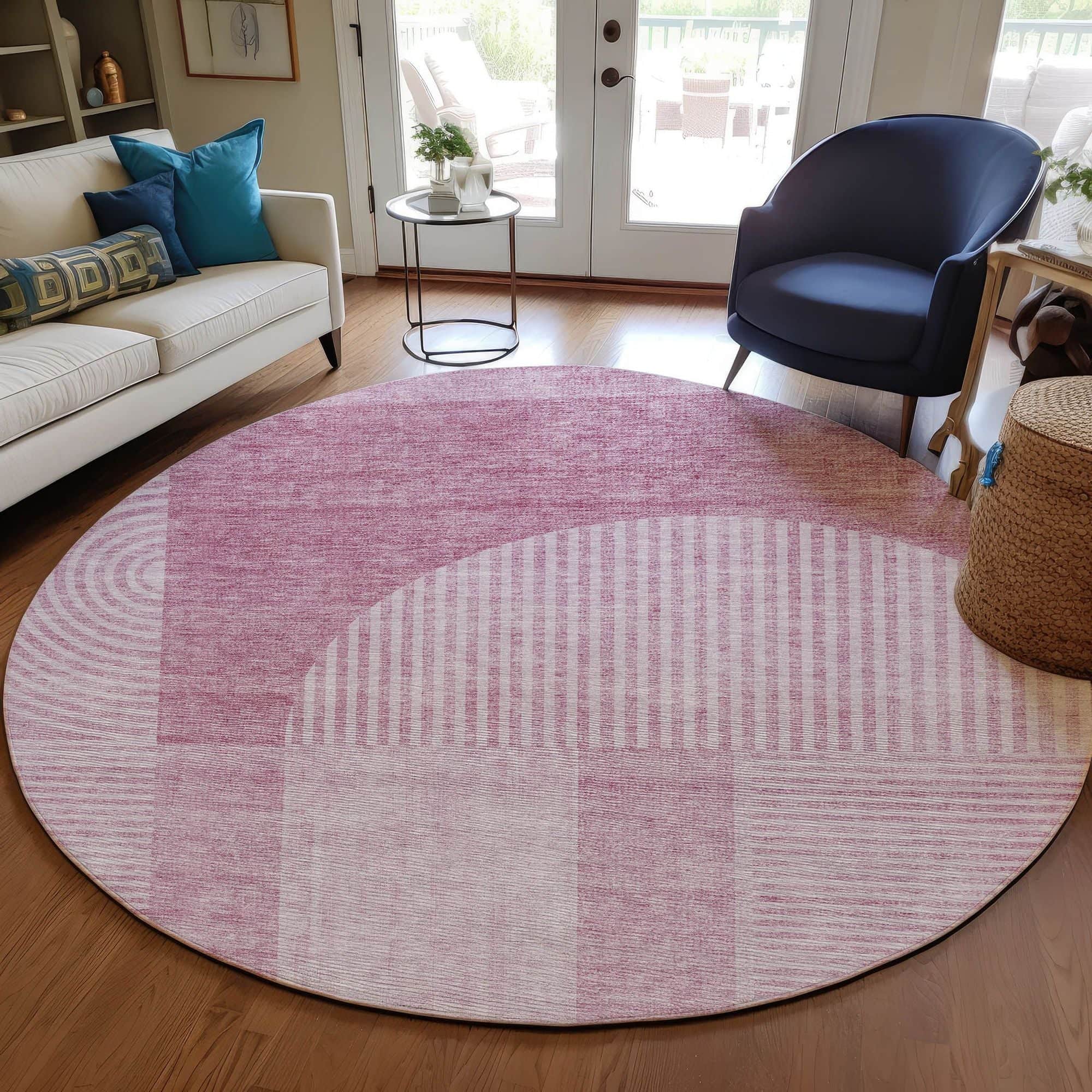 Machine Washable Blush Pink Rug - Indoor / Outdoor - Kids / Pet Friendly Art Deco Print Rug