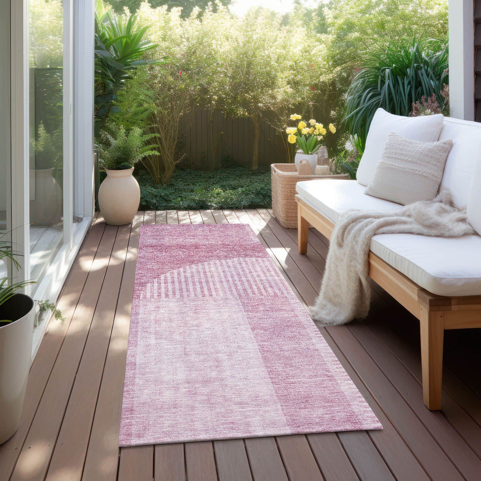 Machine Washable Blush Pink Rug - Indoor / Outdoor - Kids / Pet Friendly Art Deco Print Rug