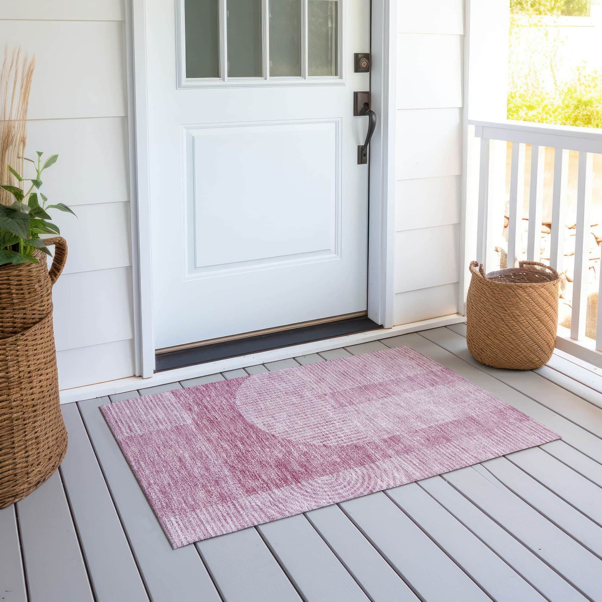 Machine Washable Blush Pink Rug - Indoor / Outdoor - Kids / Pet Friendly Art Deco Print Rug