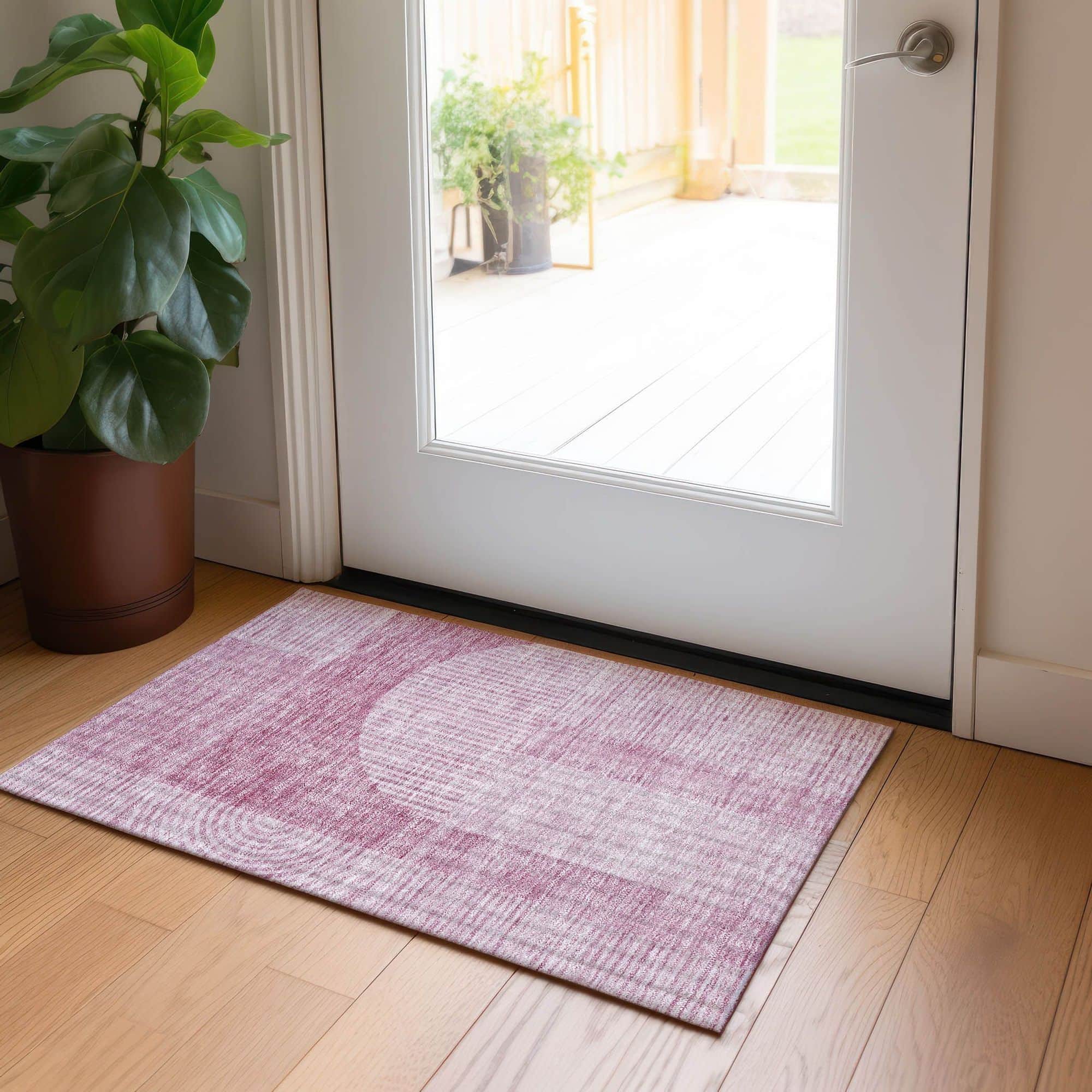 Machine Washable Blush Pink Rug - Indoor / Outdoor - Kids / Pet Friendly Art Deco Print Rug