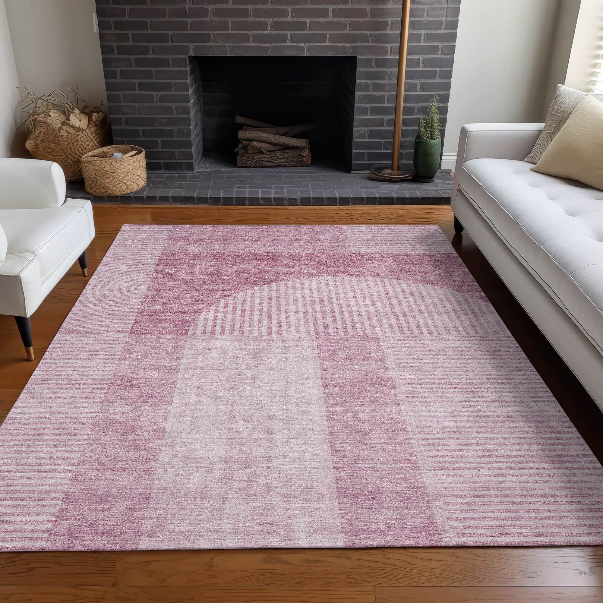 Machine Washable Blush Pink Rug - Indoor / Outdoor - Kids / Pet Friendly Art Deco Print Rug