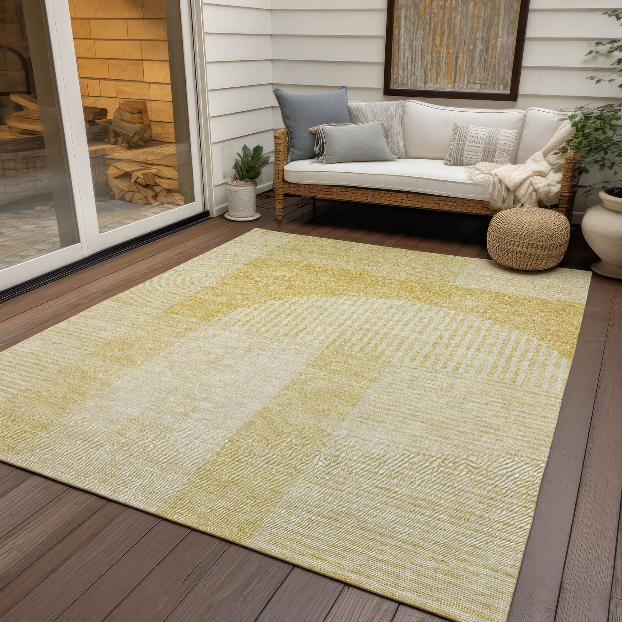 Machine Washable Gold Rug - Indoor / Outdoor - Kids / Pet Friendly Art Deco Print Rug