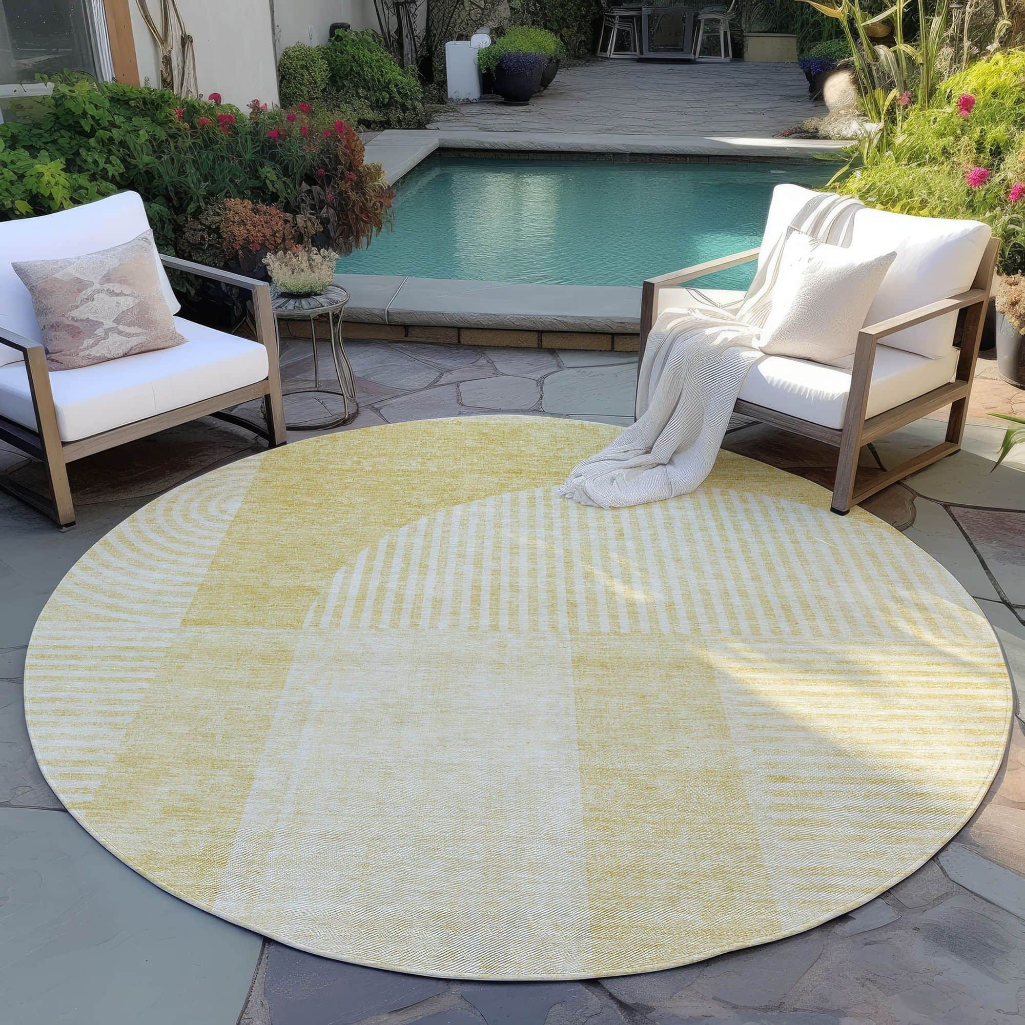 Machine Washable Gold Rug - Indoor / Outdoor - Kids / Pet Friendly Art Deco Print Rug