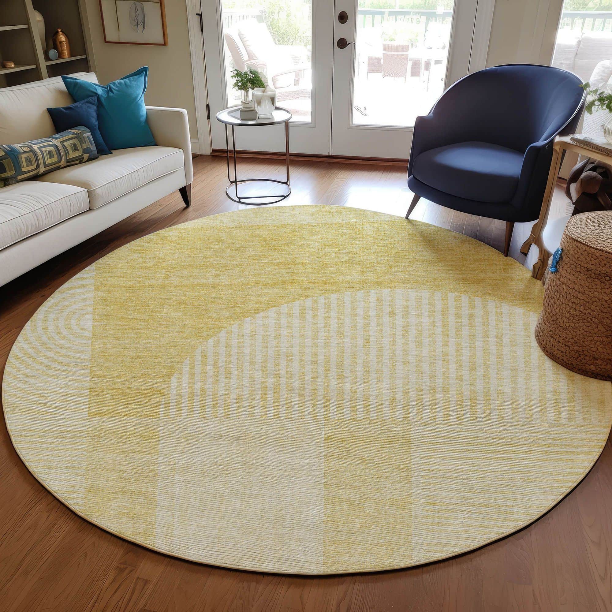 Machine Washable Gold Rug - Indoor / Outdoor - Kids / Pet Friendly Art Deco Print Rug