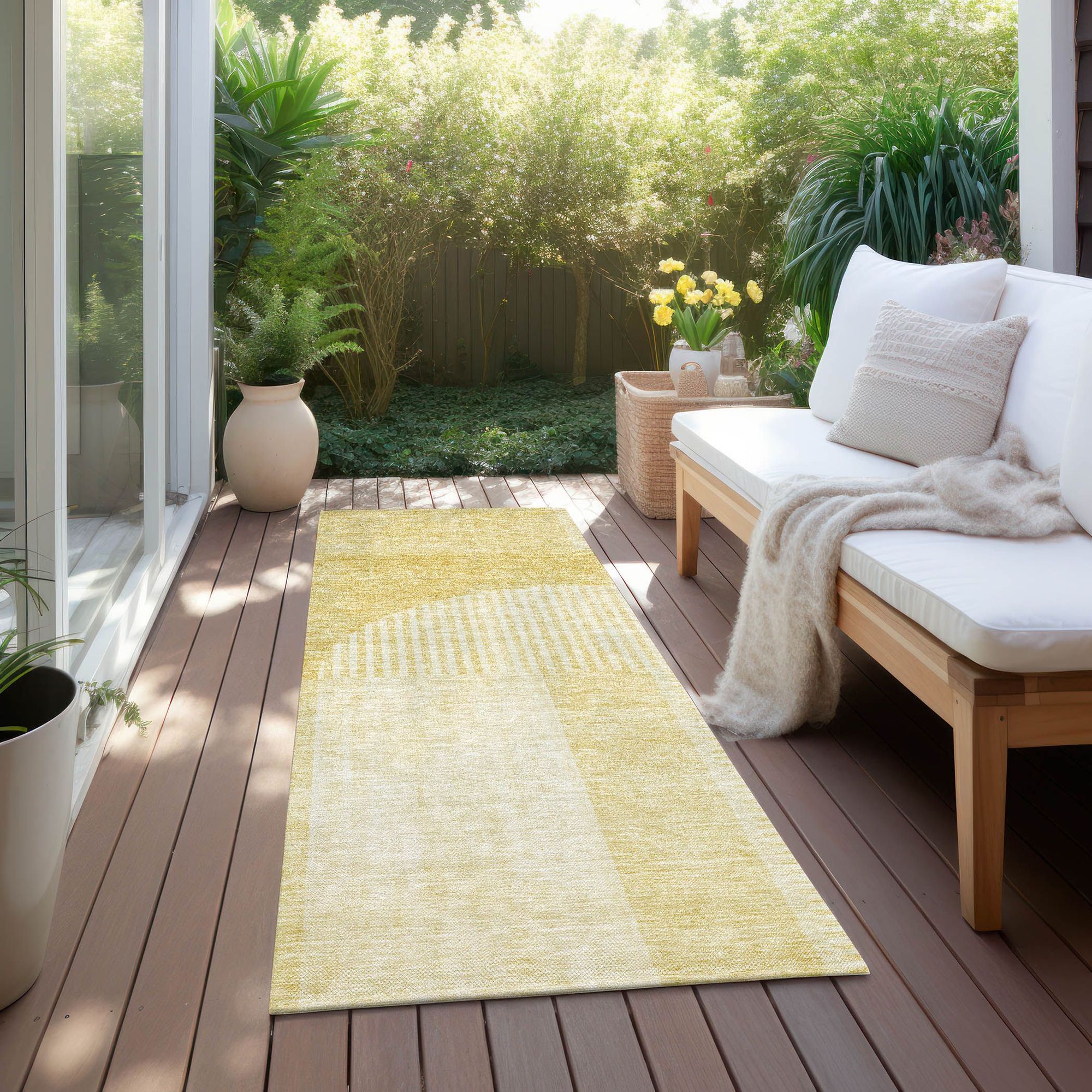 Machine Washable Gold Rug - Indoor / Outdoor - Kids / Pet Friendly Art Deco Print Rug