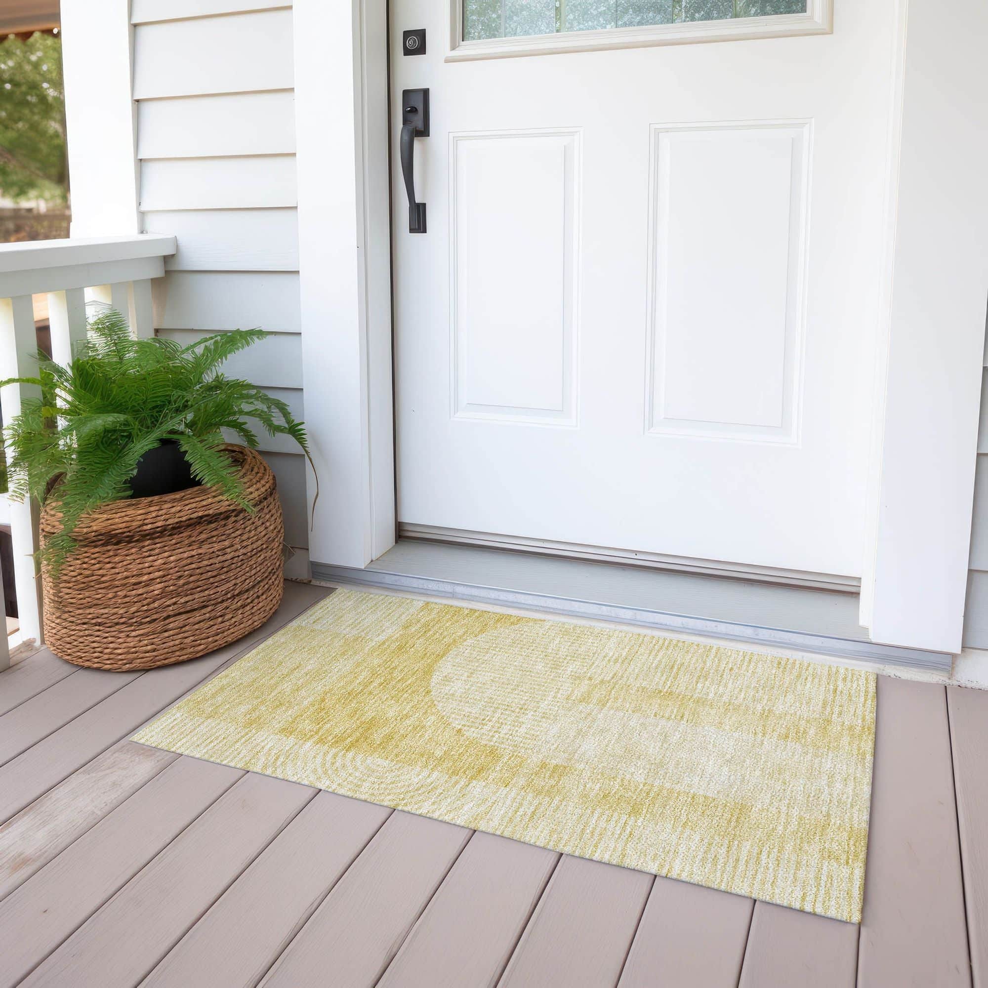 Machine Washable Gold Rug - Indoor / Outdoor - Kids / Pet Friendly Art Deco Print Rug
