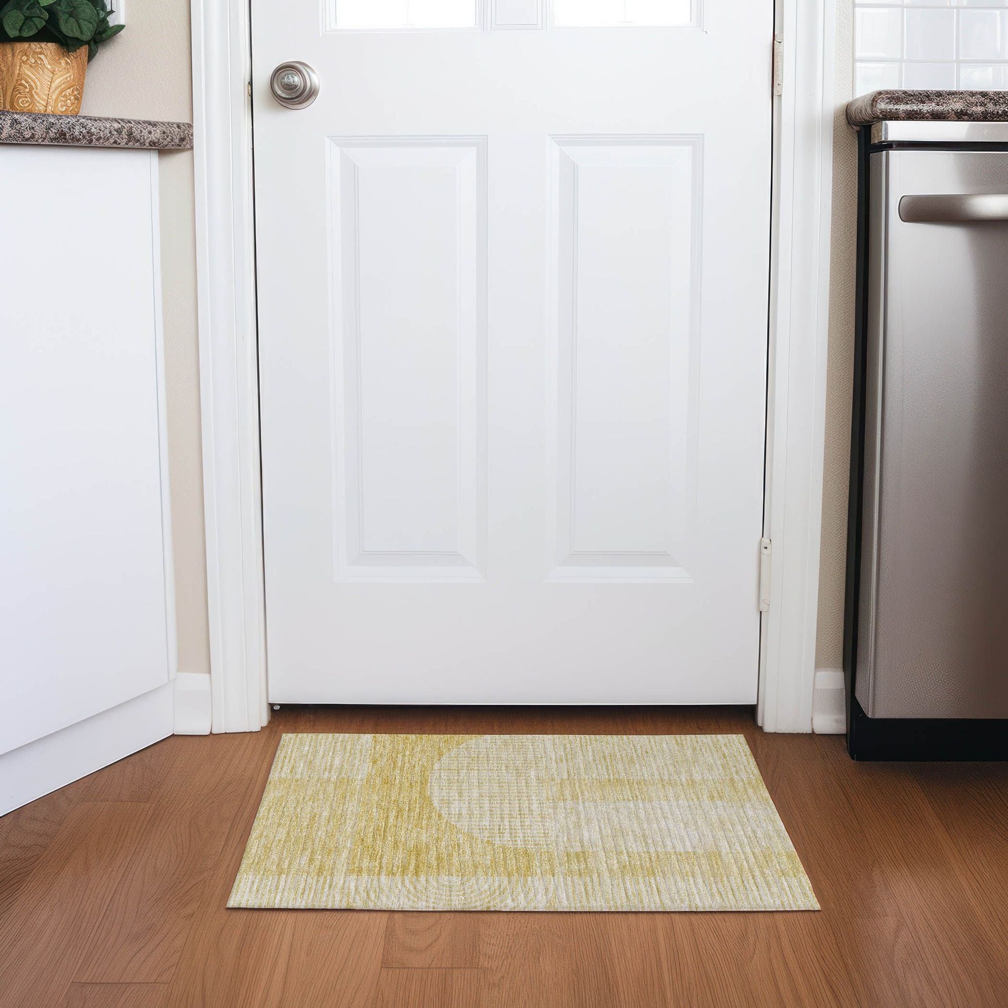 Machine Washable Gold Rug - Indoor / Outdoor - Kids / Pet Friendly Art Deco Print Rug