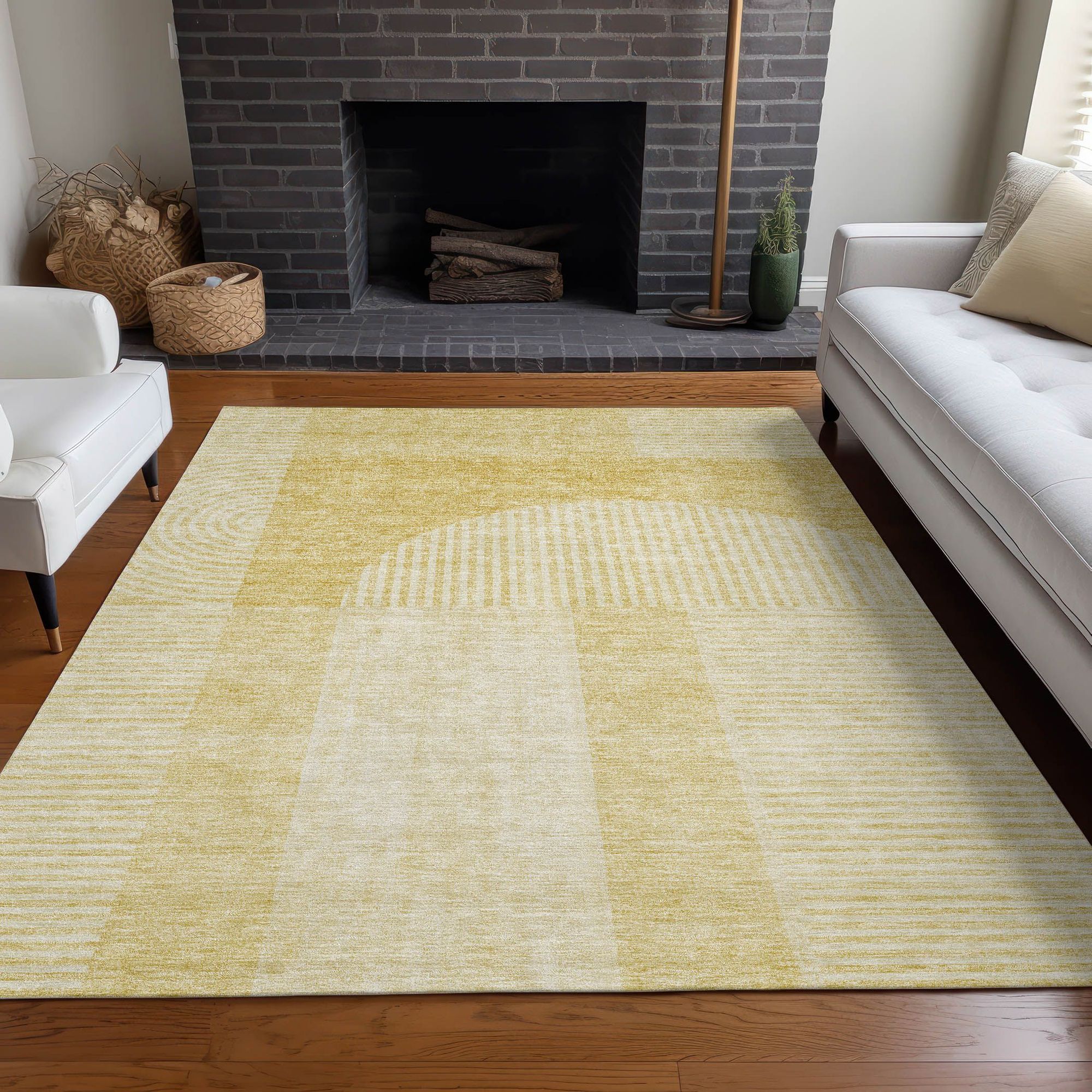 Machine Washable Gold Rug - Indoor / Outdoor - Kids / Pet Friendly Art Deco Print Rug
