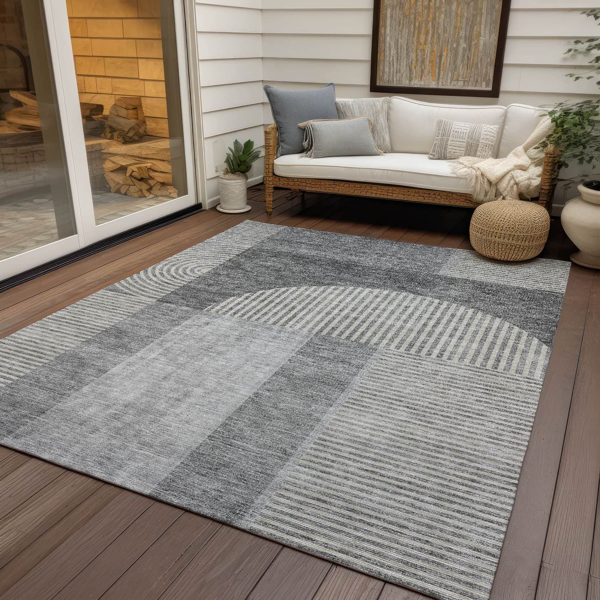Machine Washable Gray Rug - Indoor / Outdoor - Kids / Pet Friendly Art Deco Print Rug