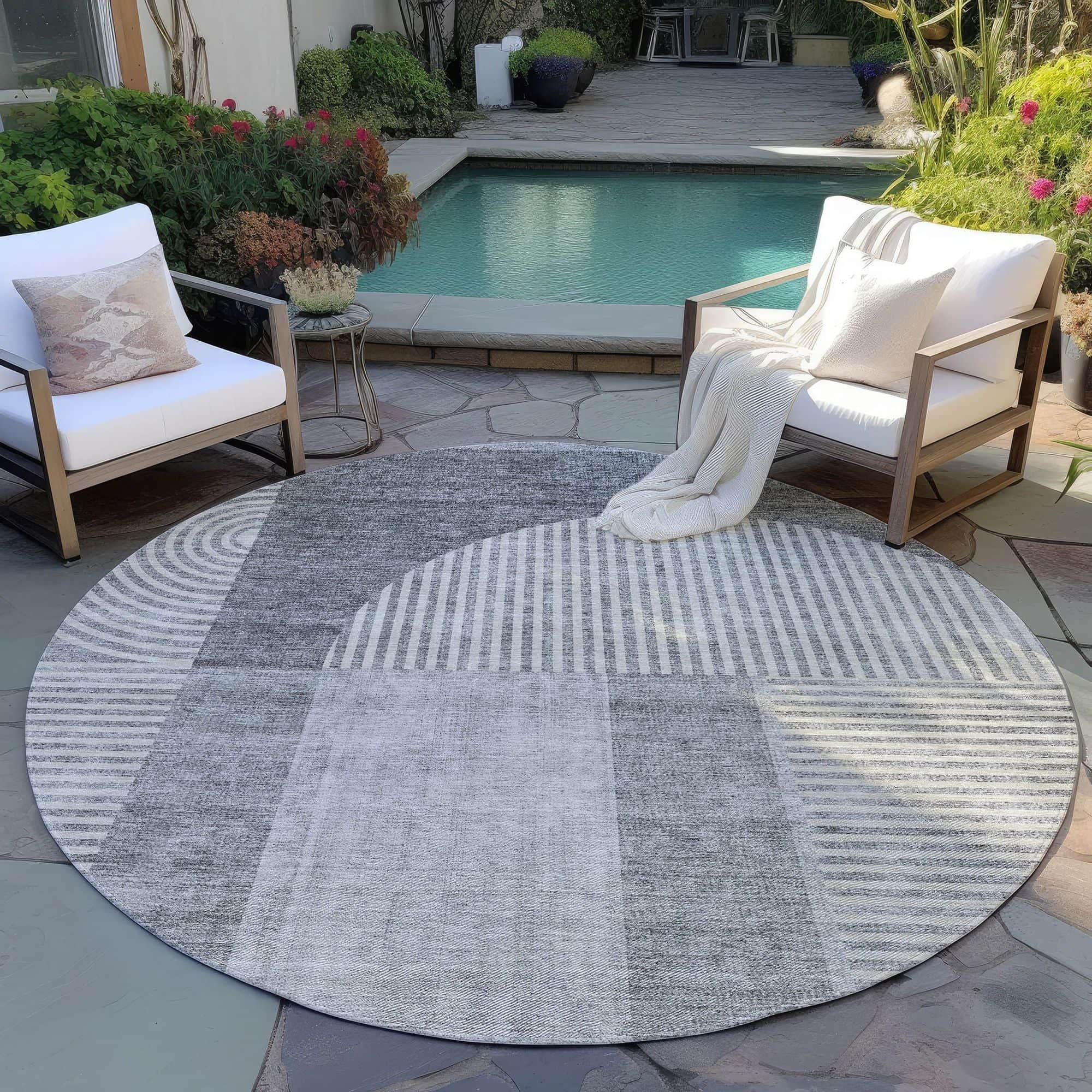 Machine Washable Gray Rug - Indoor / Outdoor - Kids / Pet Friendly Art Deco Print Rug