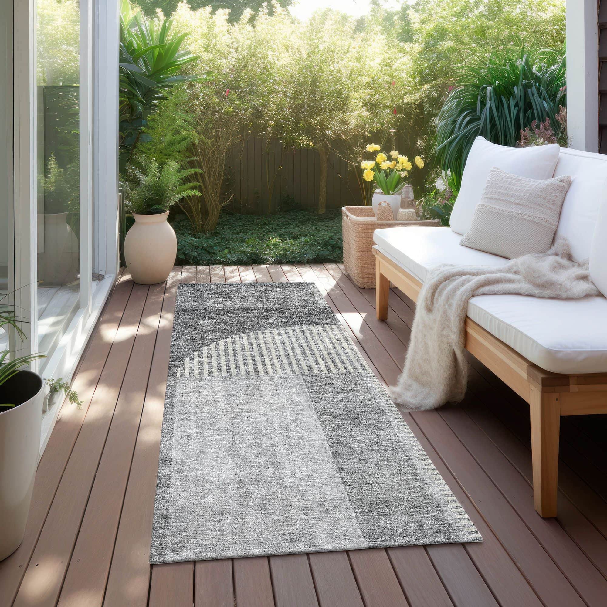 Machine Washable Gray Rug - Indoor / Outdoor - Kids / Pet Friendly Art Deco Print Rug