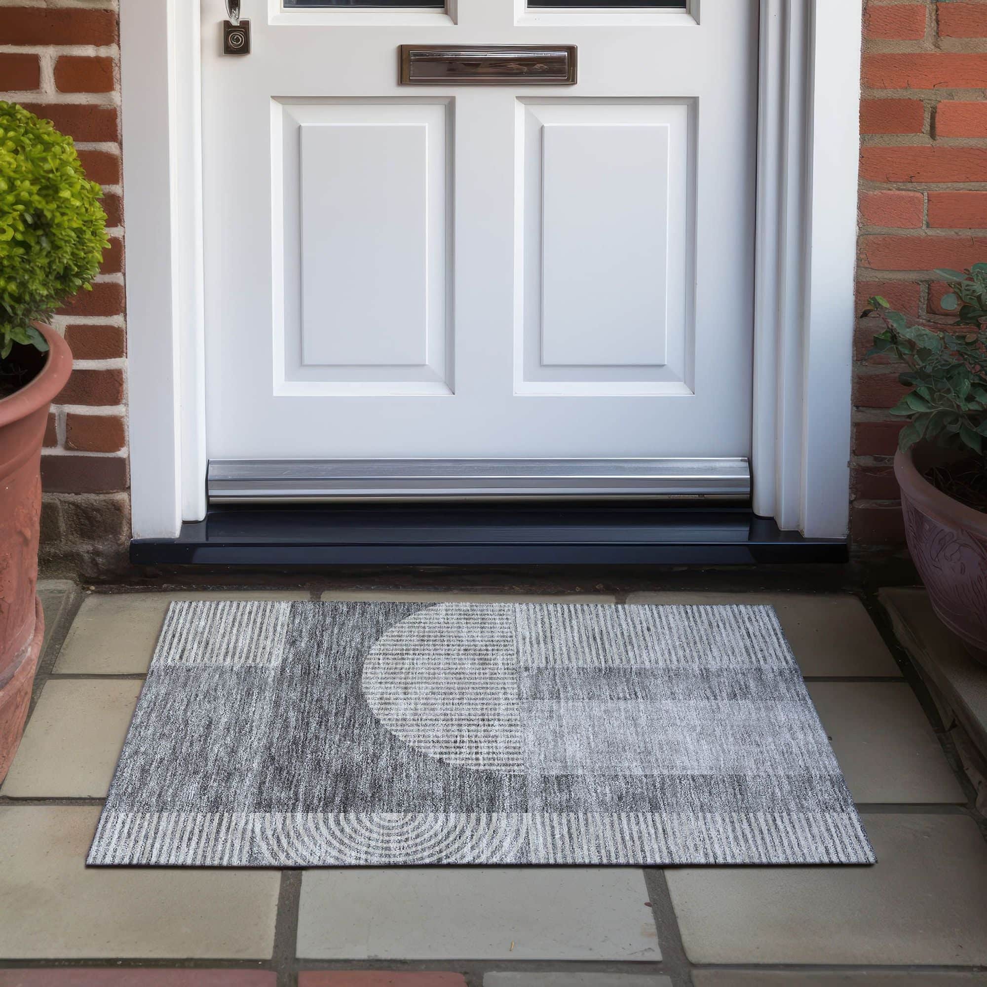 Machine Washable Gray Rug - Indoor / Outdoor - Kids / Pet Friendly Art Deco Print Rug