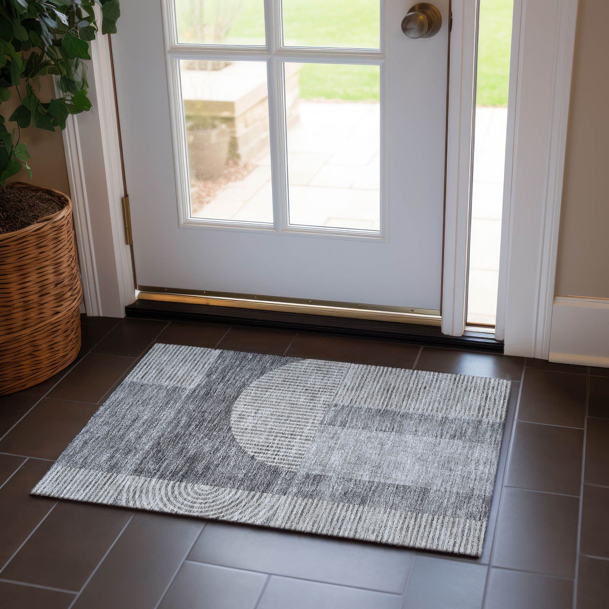 Machine Washable Gray Rug - Indoor / Outdoor - Kids / Pet Friendly Art Deco Print Rug