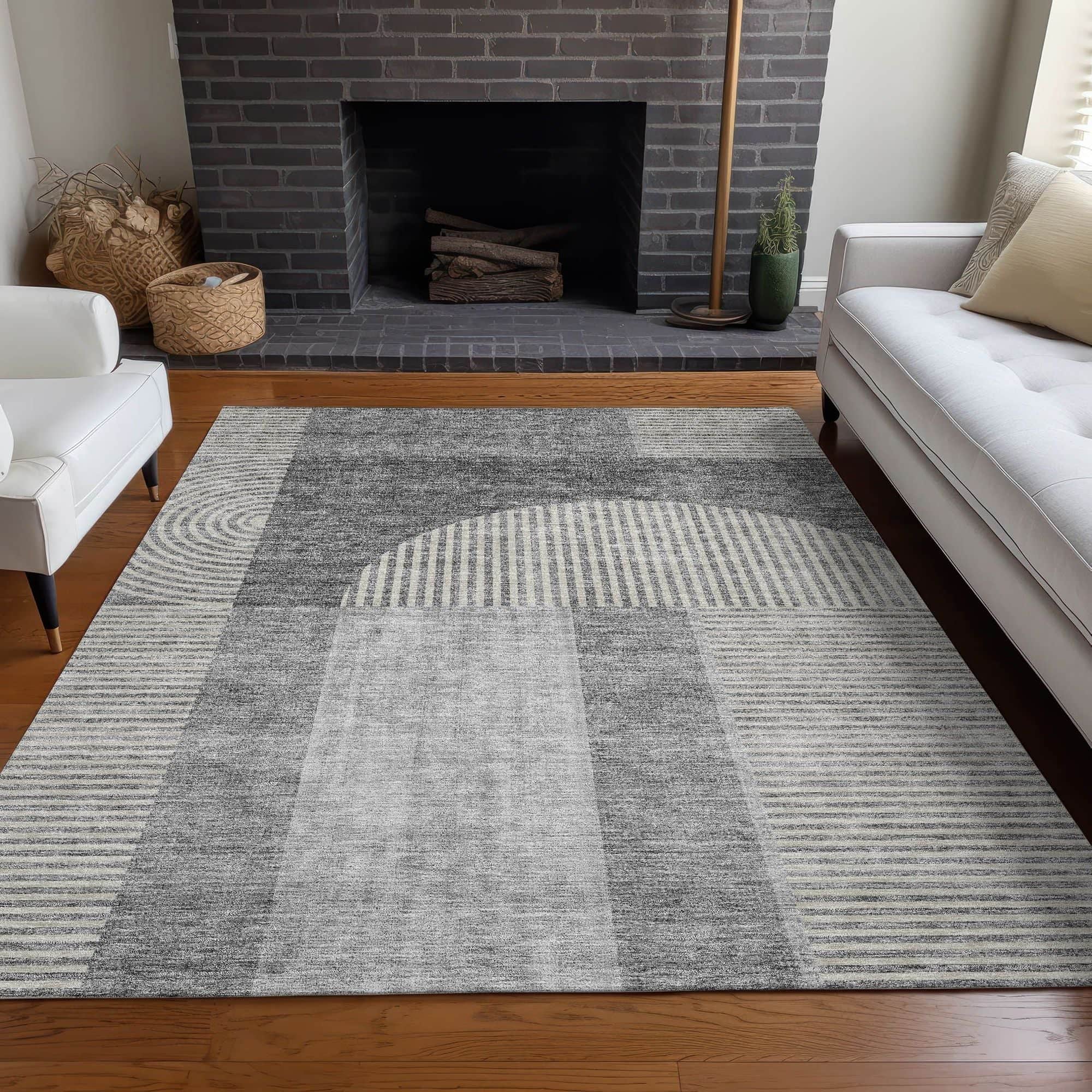 Machine Washable Gray Rug - Indoor / Outdoor - Kids / Pet Friendly Art Deco Print Rug