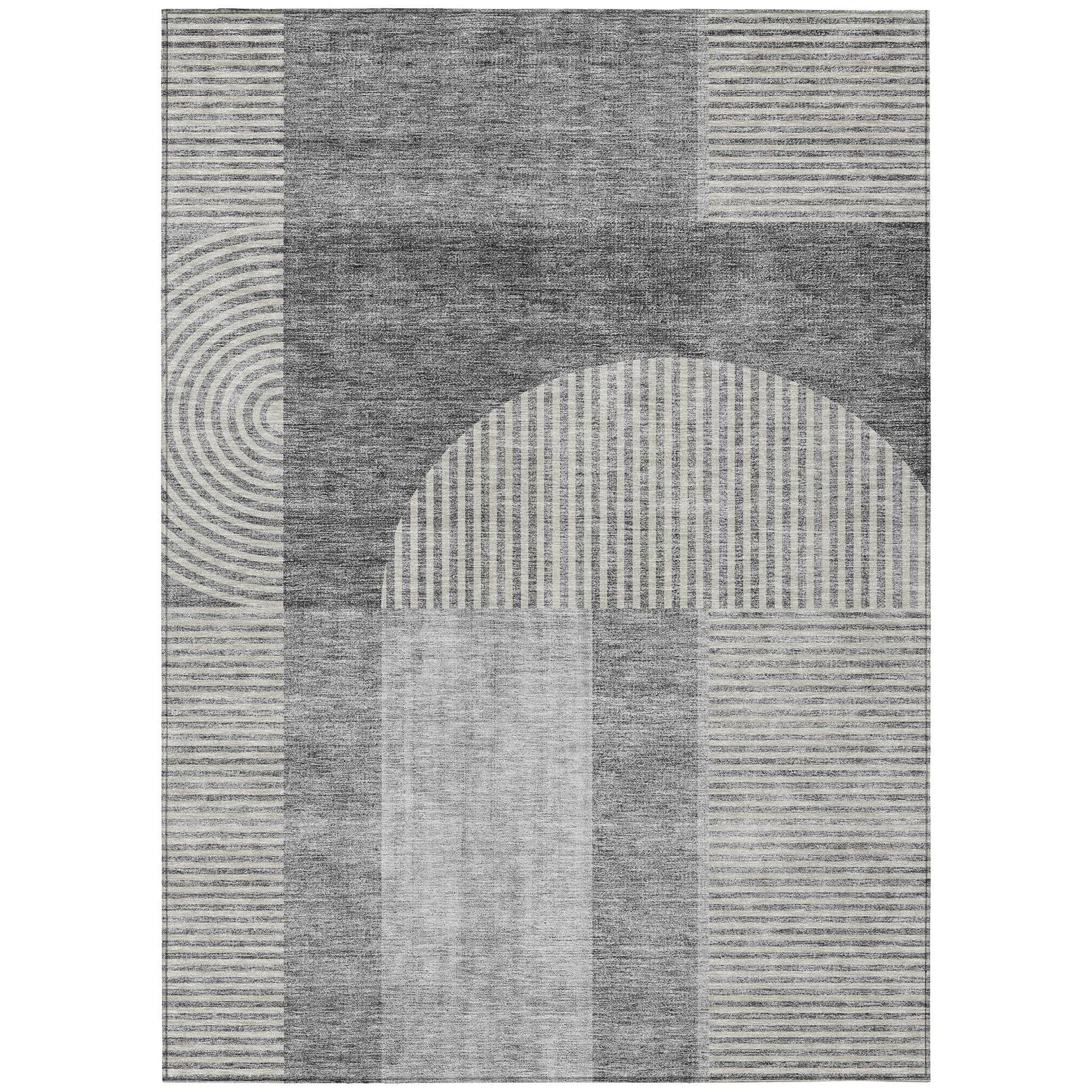 Machine Washable Gray Rug - Indoor / Outdoor - Kids / Pet Friendly Art Deco Print Rug