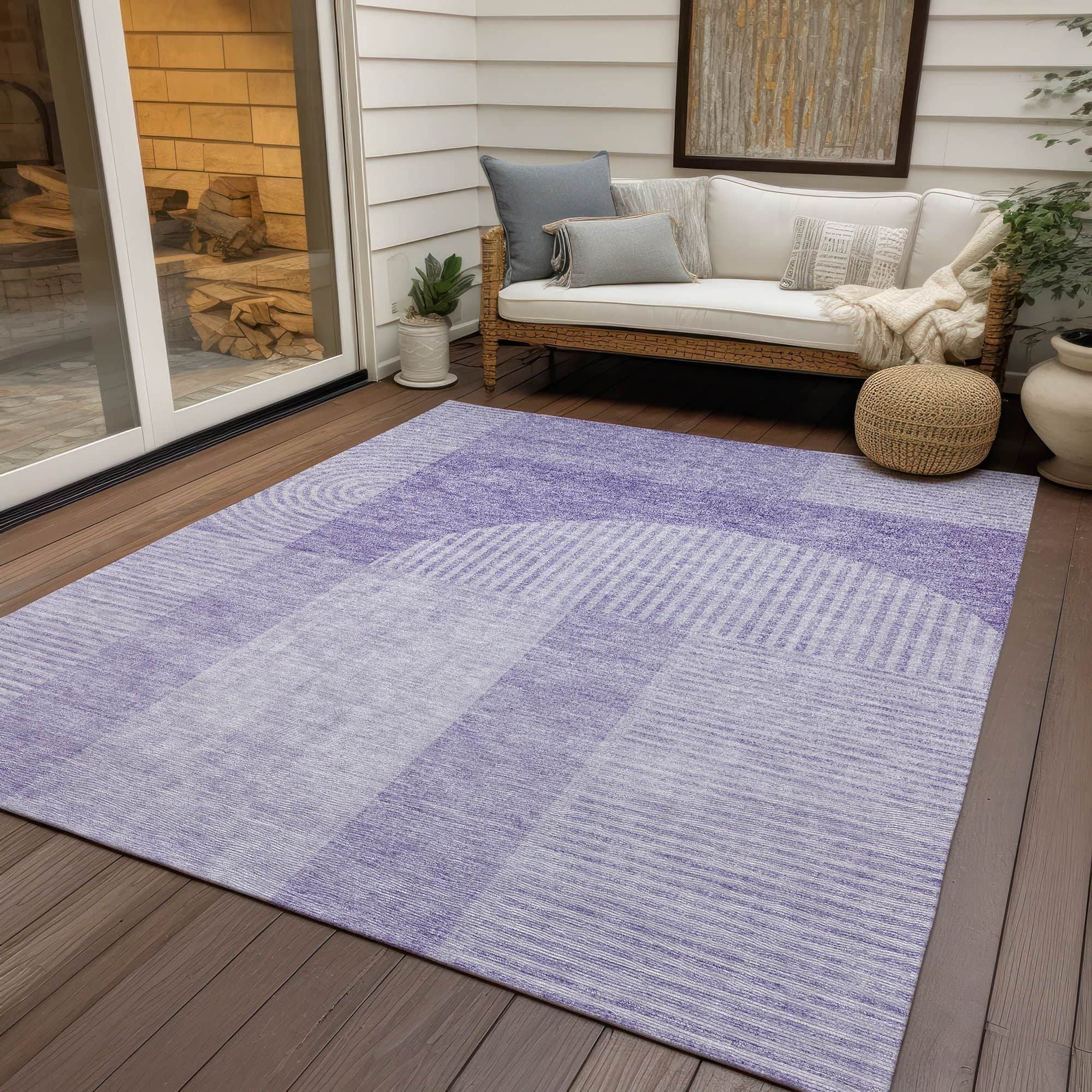 Machine Washable Lavender Purple Rug - Indoor / Outdoor - Kids / Pet Friendly Art Deco Print Rug