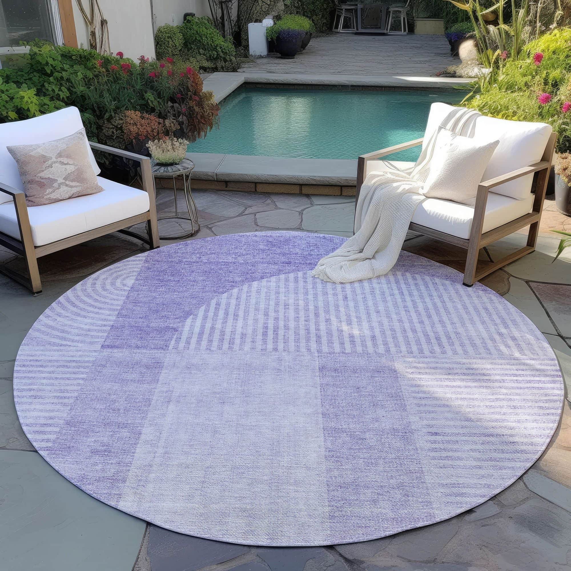 Machine Washable Lavender Purple Rug - Indoor / Outdoor - Kids / Pet Friendly Art Deco Print Rug