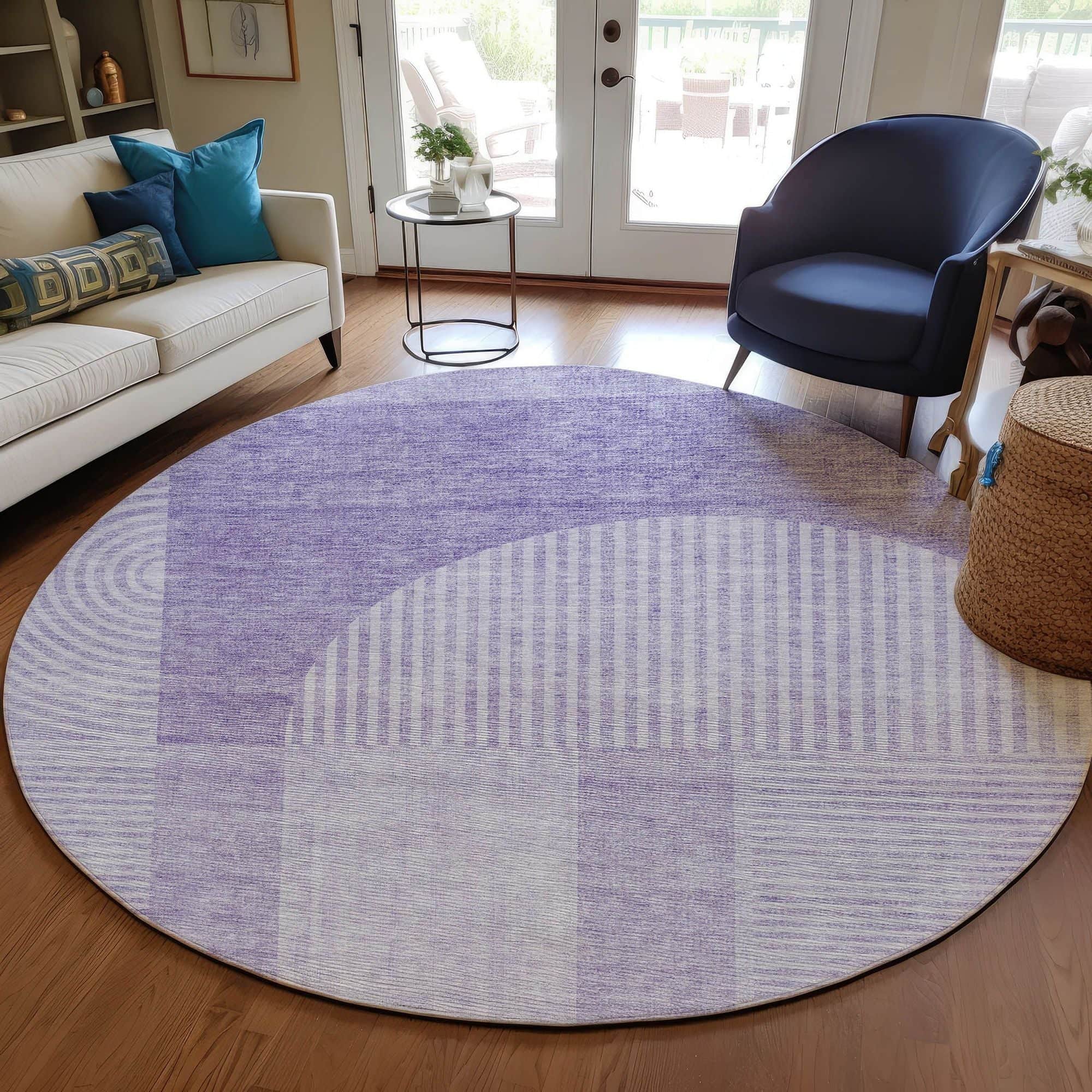 Machine Washable Lavender Purple Rug - Indoor / Outdoor - Kids / Pet Friendly Art Deco Print Rug