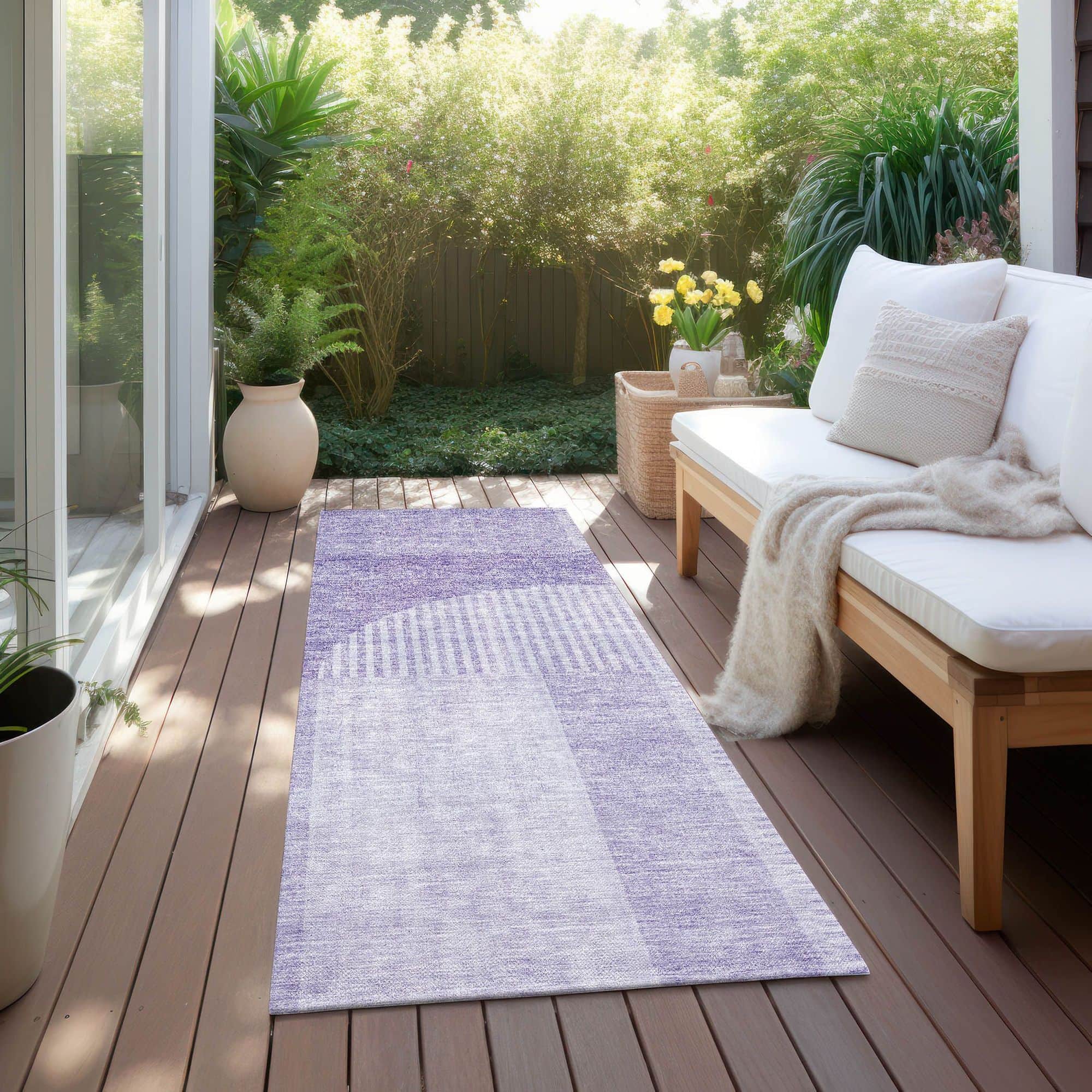Machine Washable Lavender Purple Rug - Indoor / Outdoor - Kids / Pet Friendly Art Deco Print Rug
