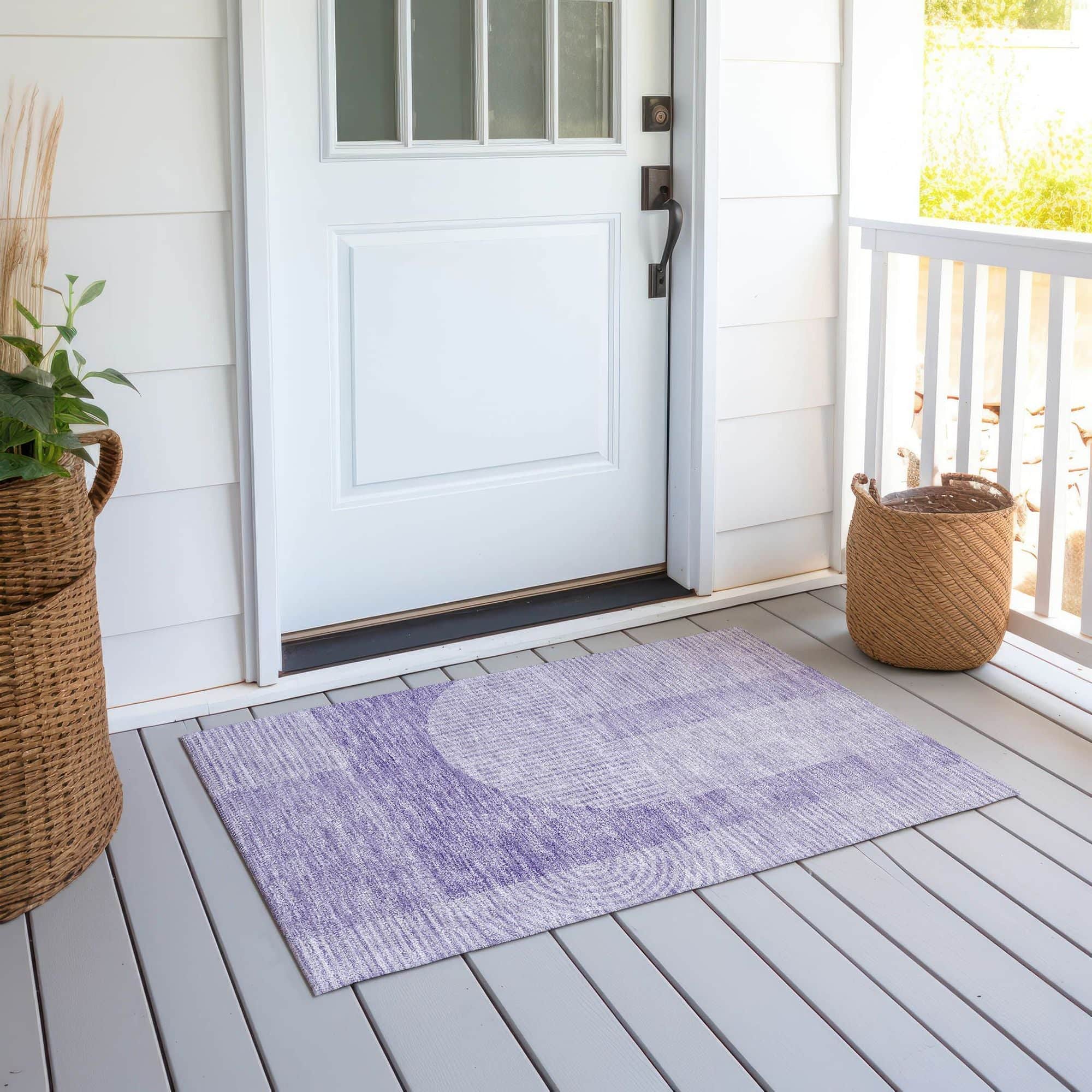 Machine Washable Lavender Purple Rug - Indoor / Outdoor - Kids / Pet Friendly Art Deco Print Rug