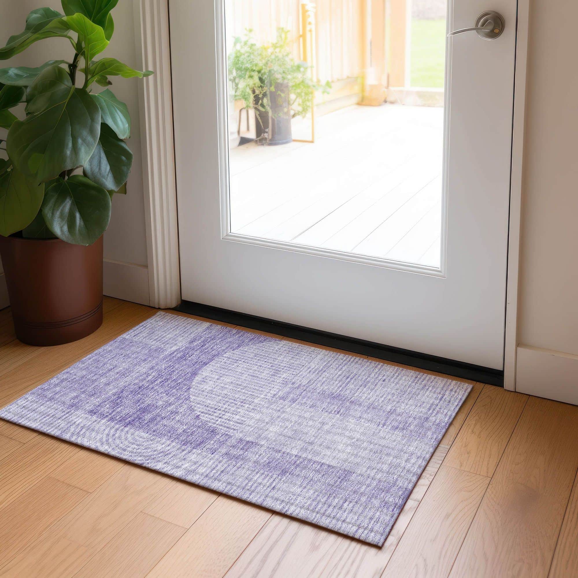 Machine Washable Lavender Purple Rug - Indoor / Outdoor - Kids / Pet Friendly Art Deco Print Rug