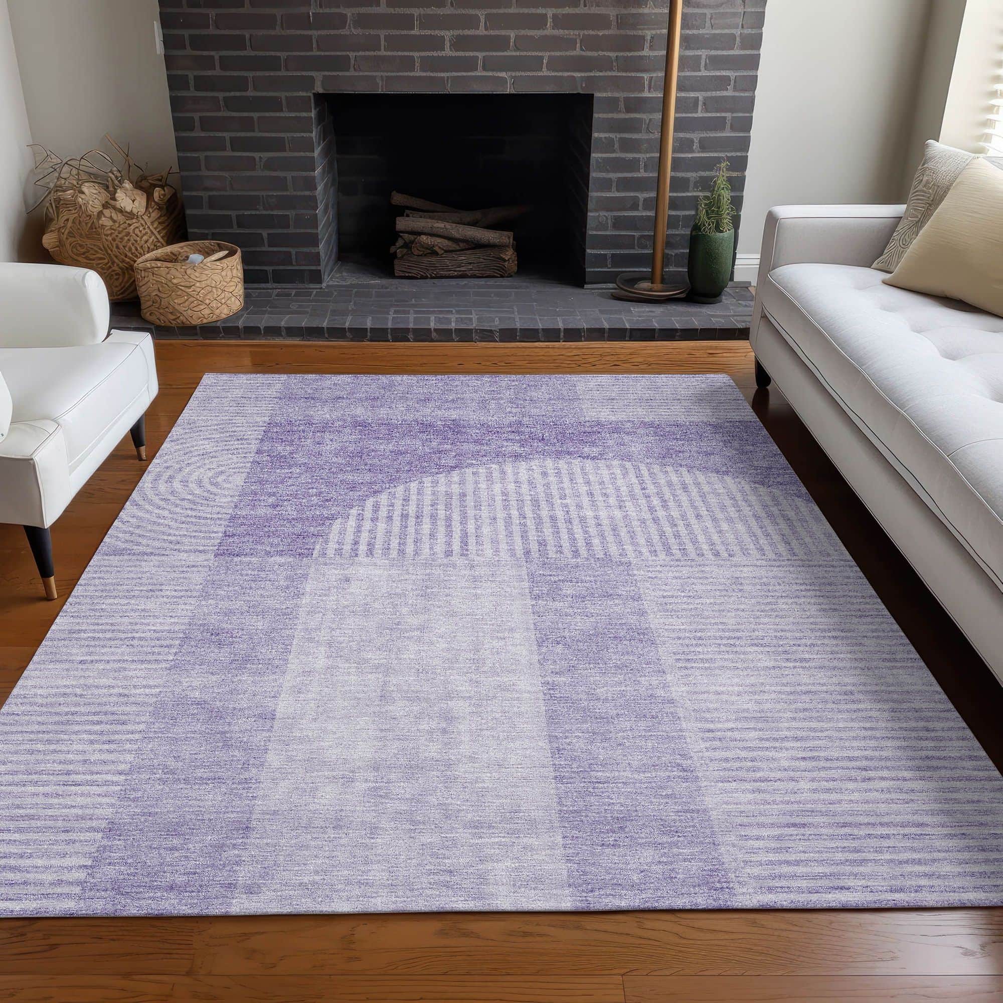 Machine Washable Lavender Purple Rug - Indoor / Outdoor - Kids / Pet Friendly Art Deco Print Rug